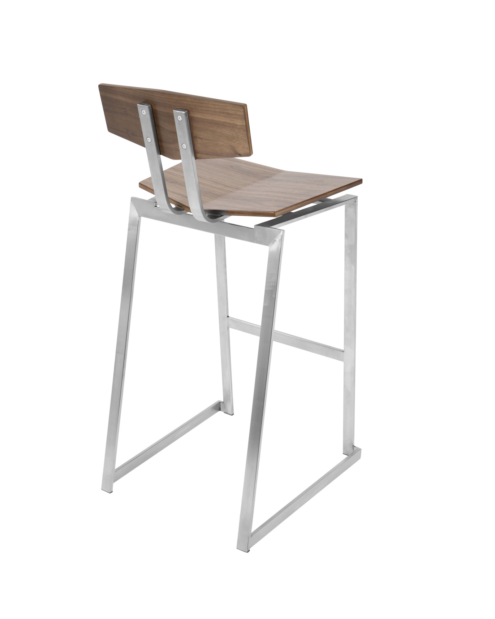 Flight Contemporary Stainless Steel Barstool in Walnut Wood - Set of 2