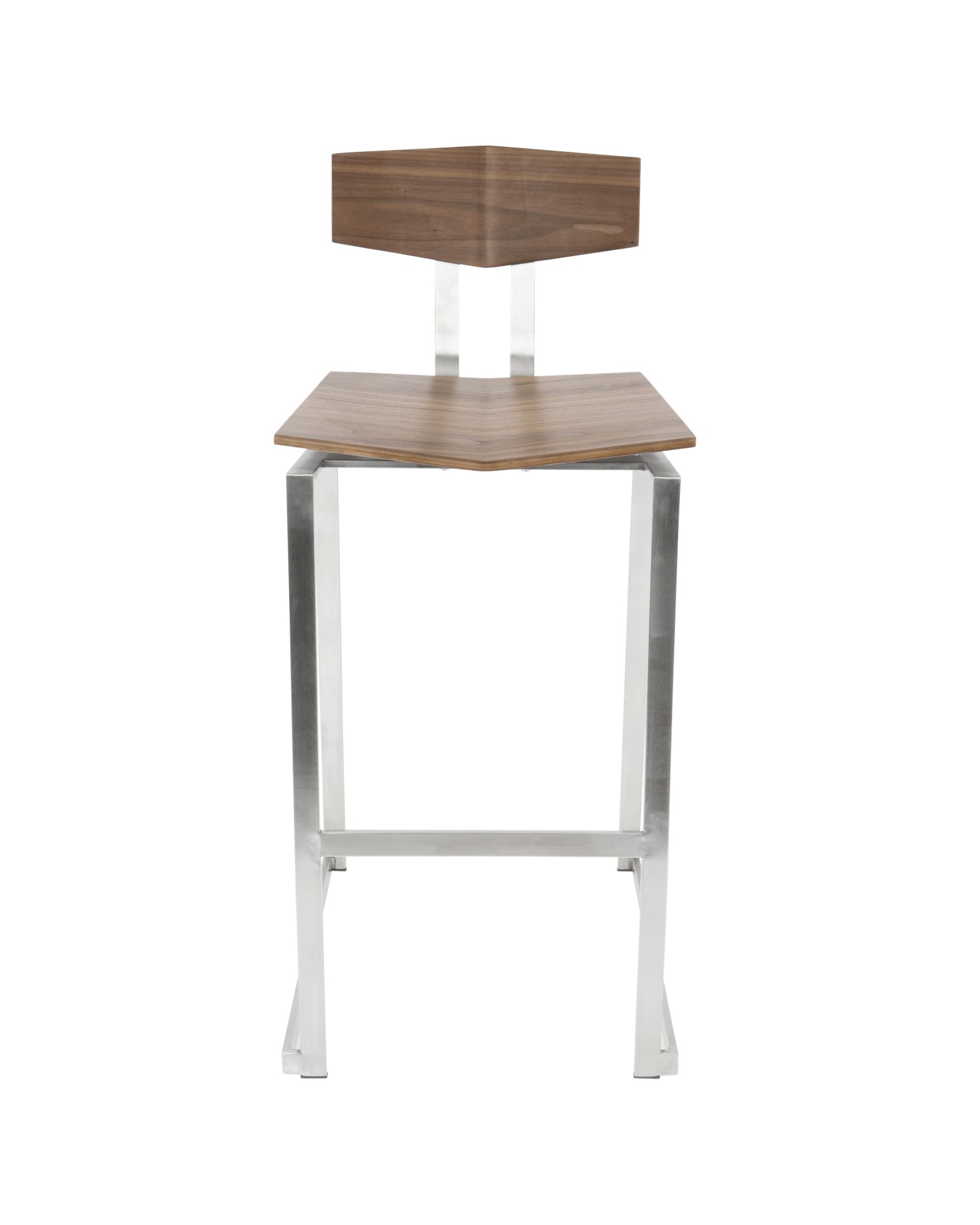 Flight Contemporary Stainless Steel Barstool in Walnut Wood - Set of 2