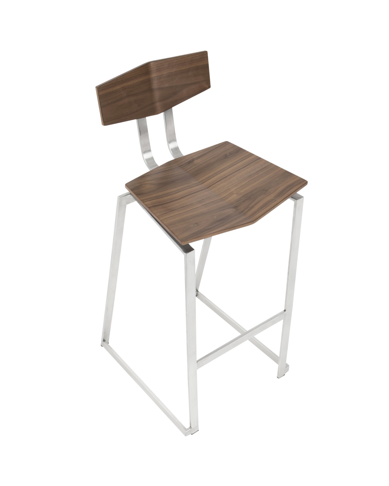 Flight Contemporary Stainless Steel Barstool in Walnut Wood - Set of 2