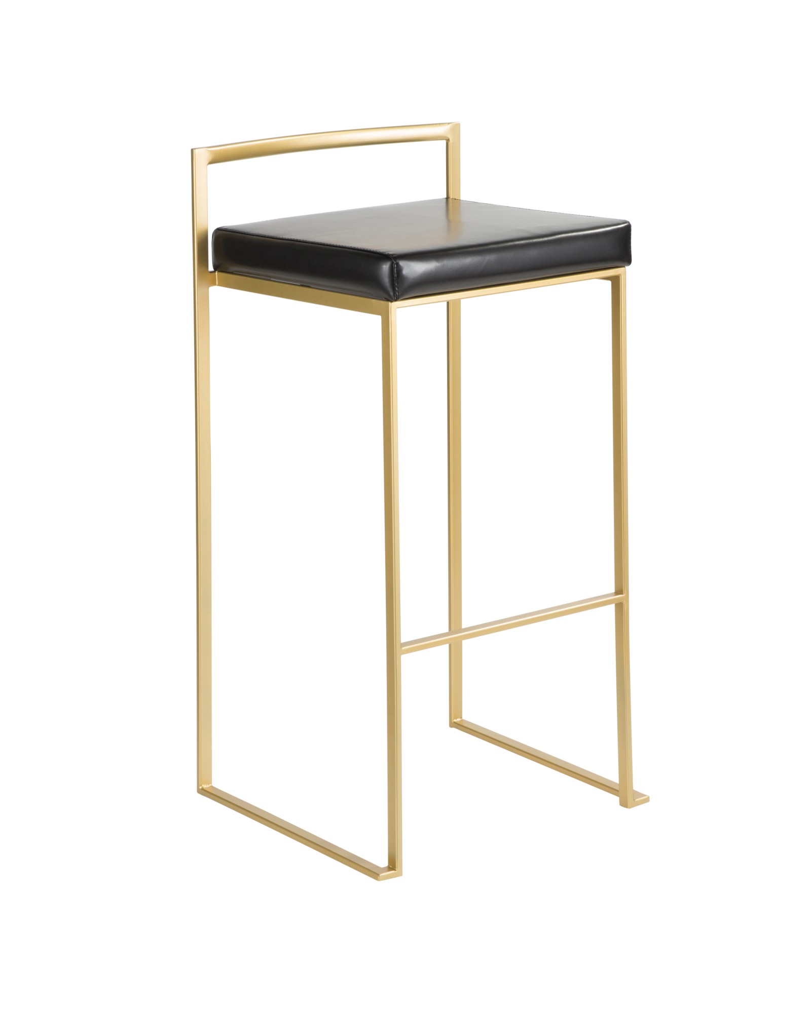 Fuji Contemporary-Glam Barstool in Gold with Black Faux Leather - Set of 2