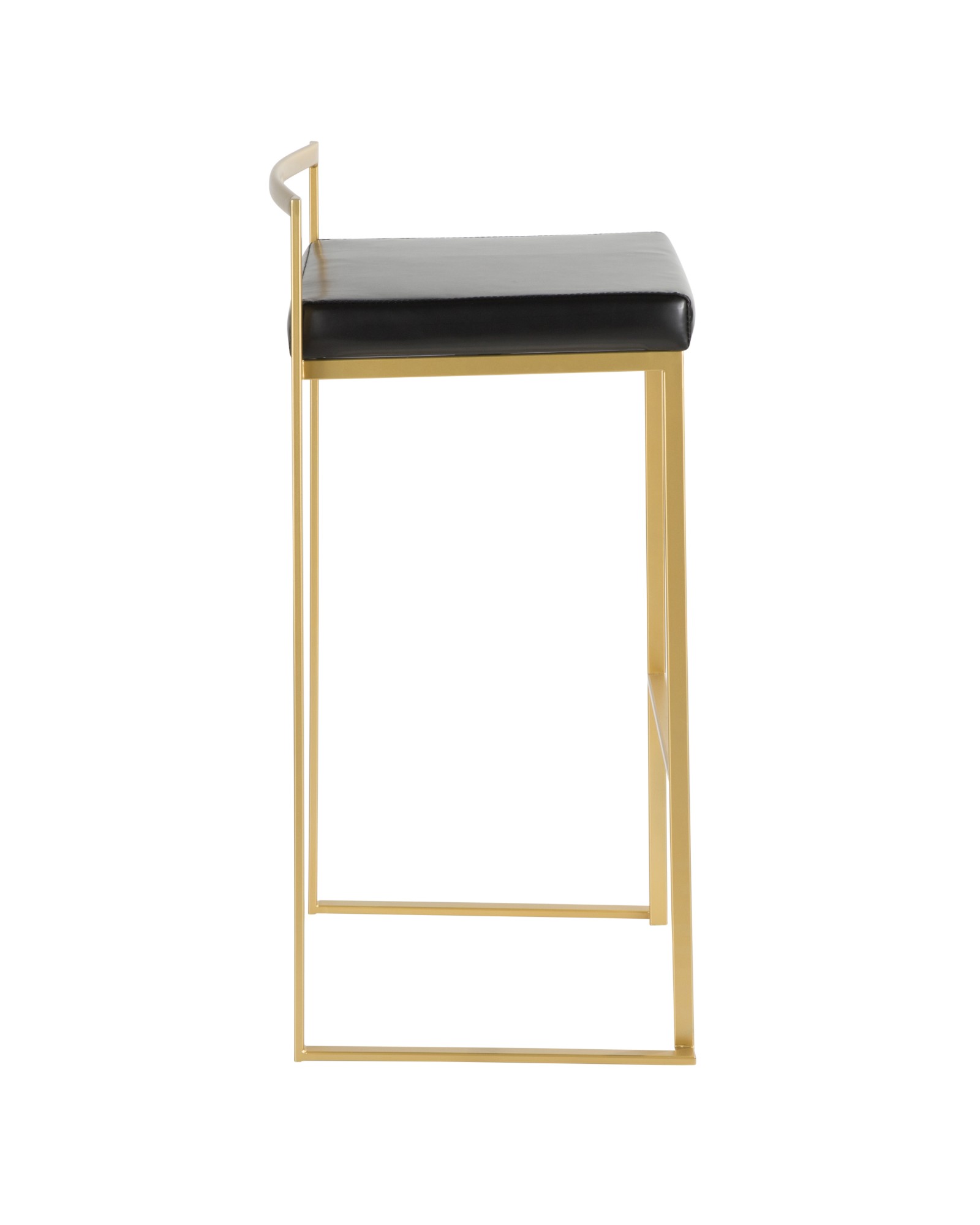 Fuji Contemporary-Glam Barstool in Gold with Black Faux Leather - Set of 2