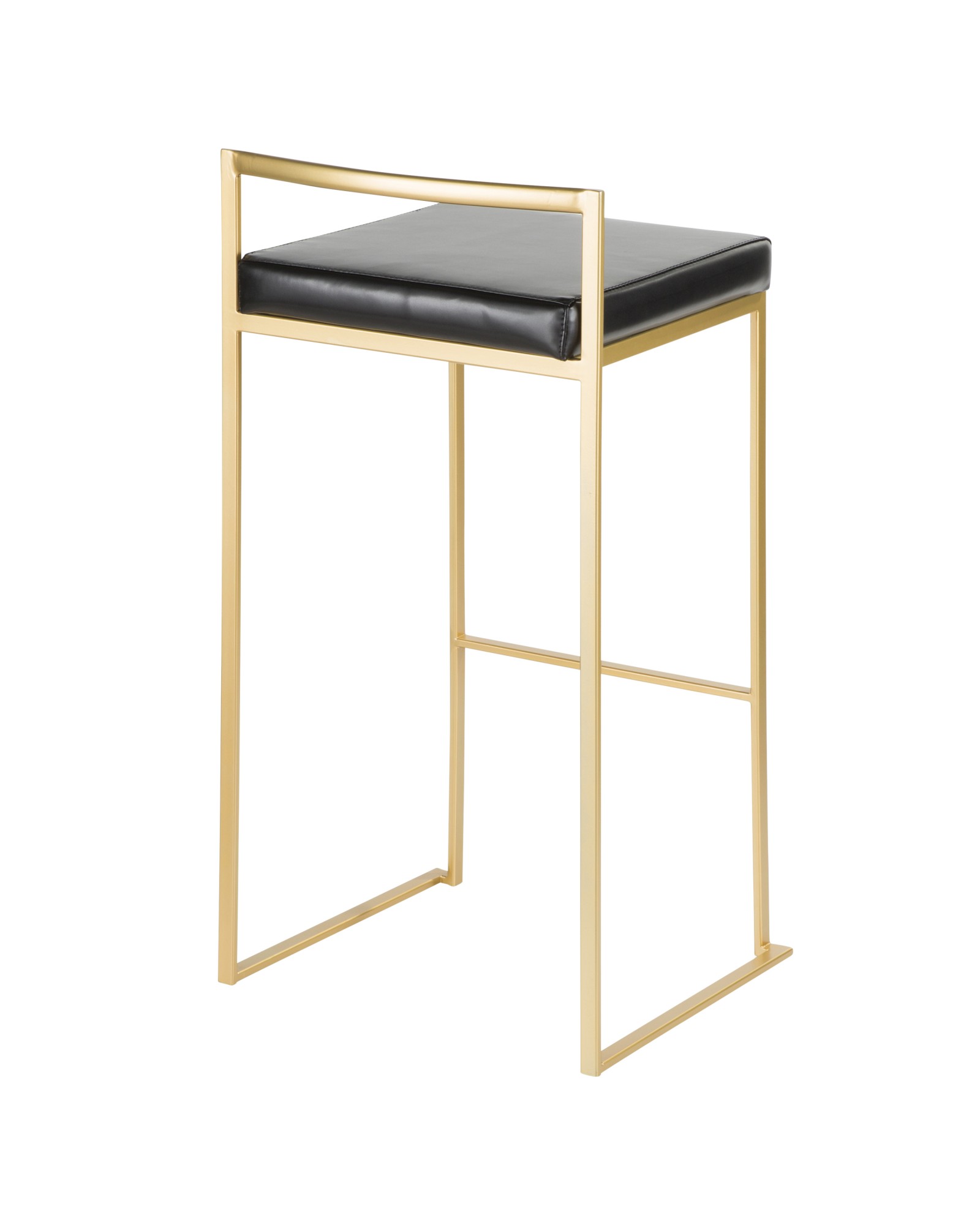 Fuji Contemporary-Glam Barstool in Gold with Black Faux Leather - Set of 2