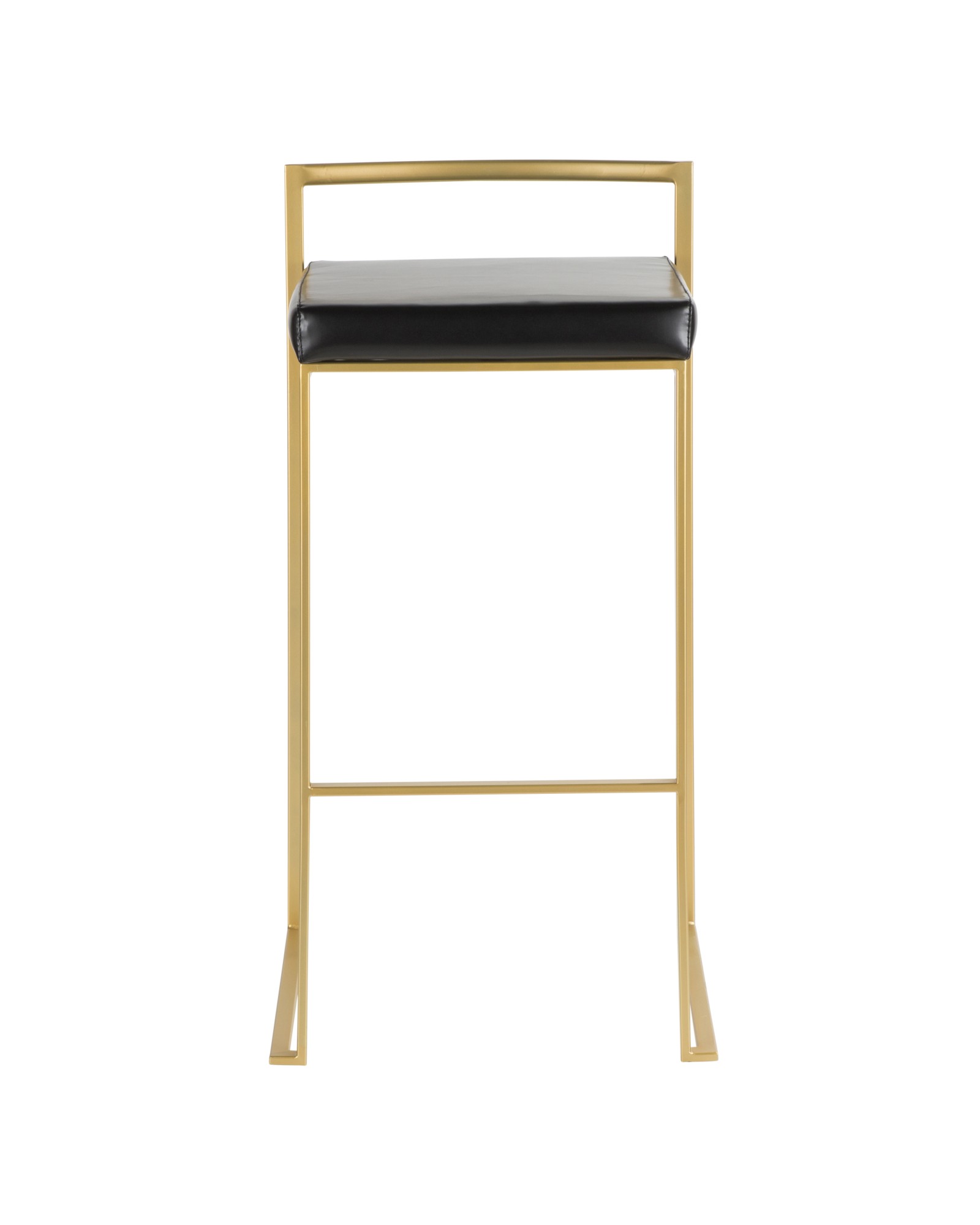 Fuji Contemporary-Glam Barstool in Gold with Black Faux Leather - Set of 2