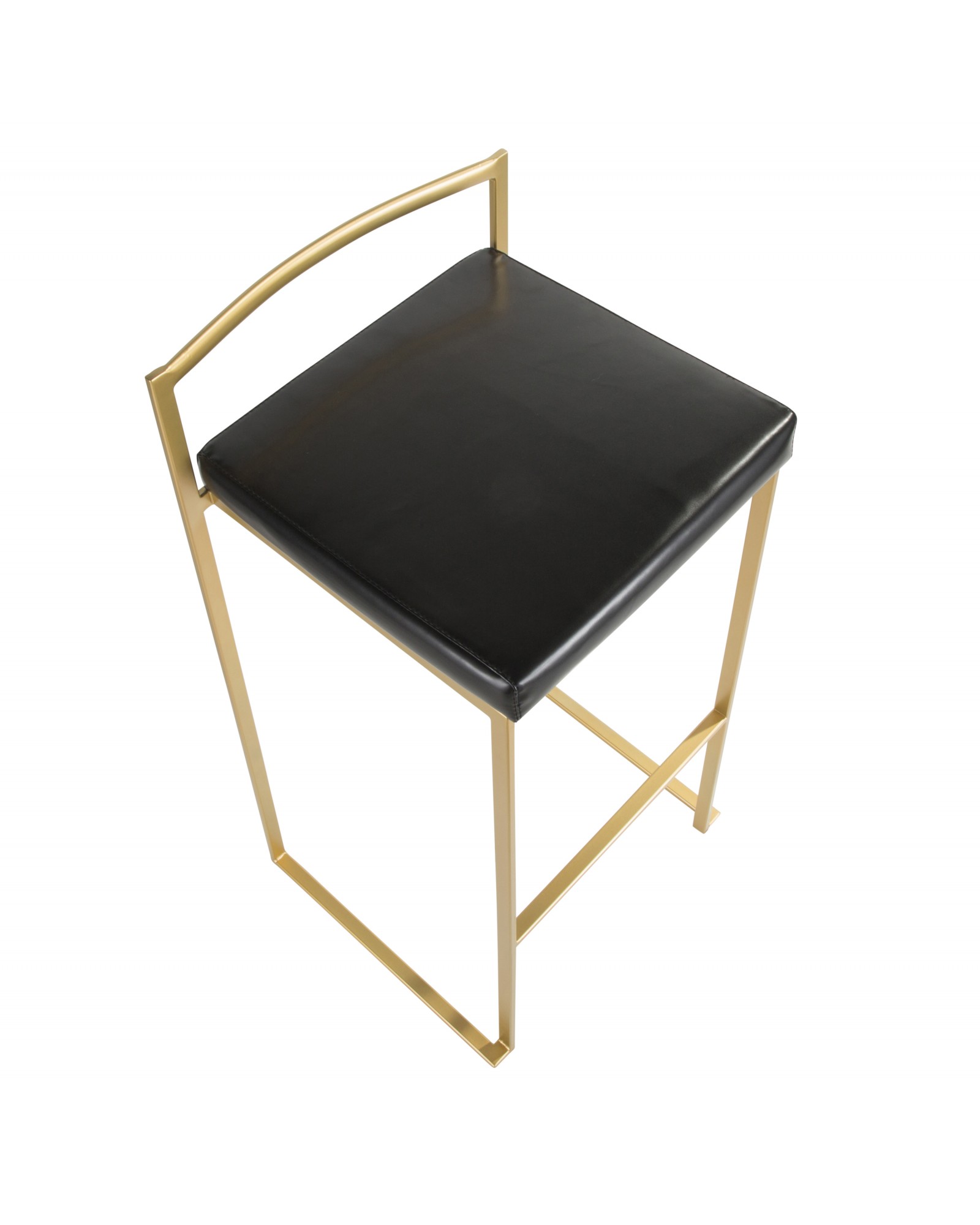 Fuji Contemporary-Glam Barstool in Gold with Black Faux Leather - Set of 2