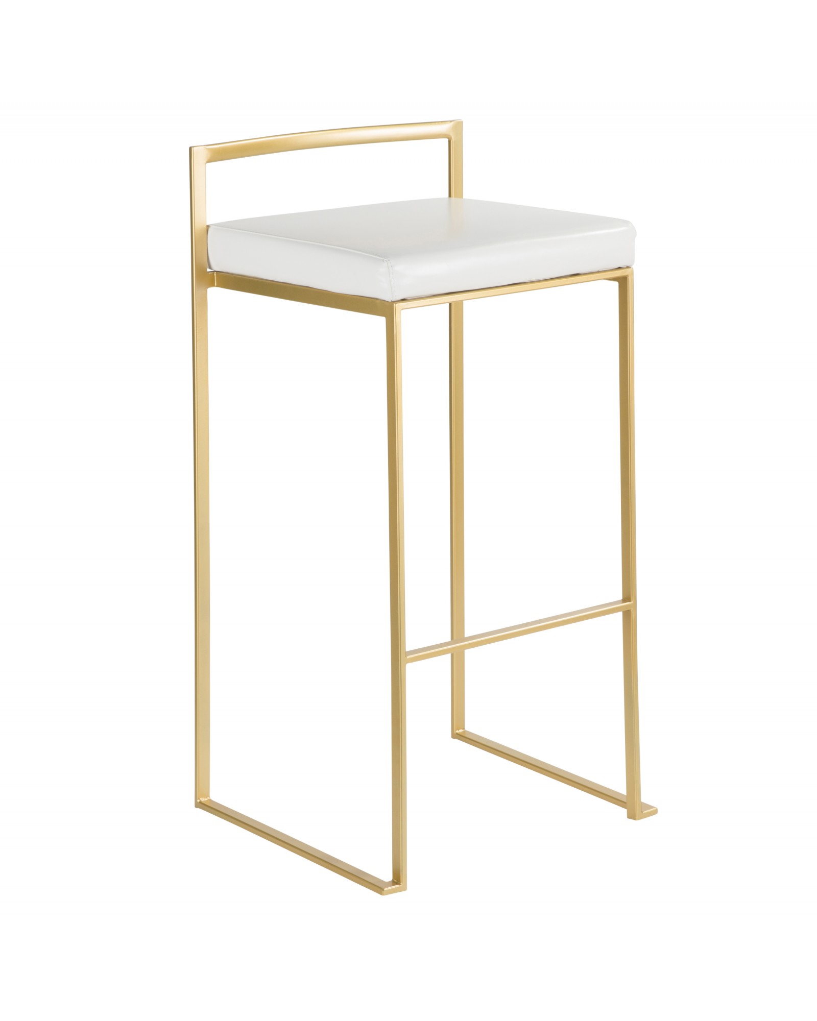 Fuji Contemporary-Glam Barstool in Gold with White Faux Leather - Set of 2