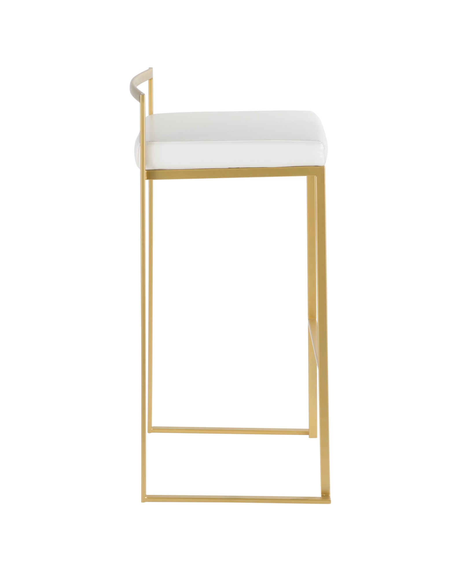 Fuji Contemporary-Glam Barstool in Gold with White Faux Leather - Set of 2