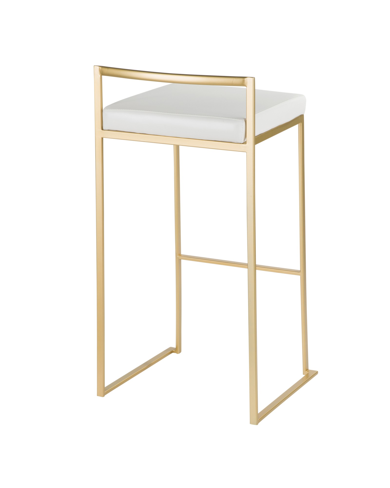 Fuji Contemporary-Glam Barstool in Gold with White Faux Leather - Set of 2