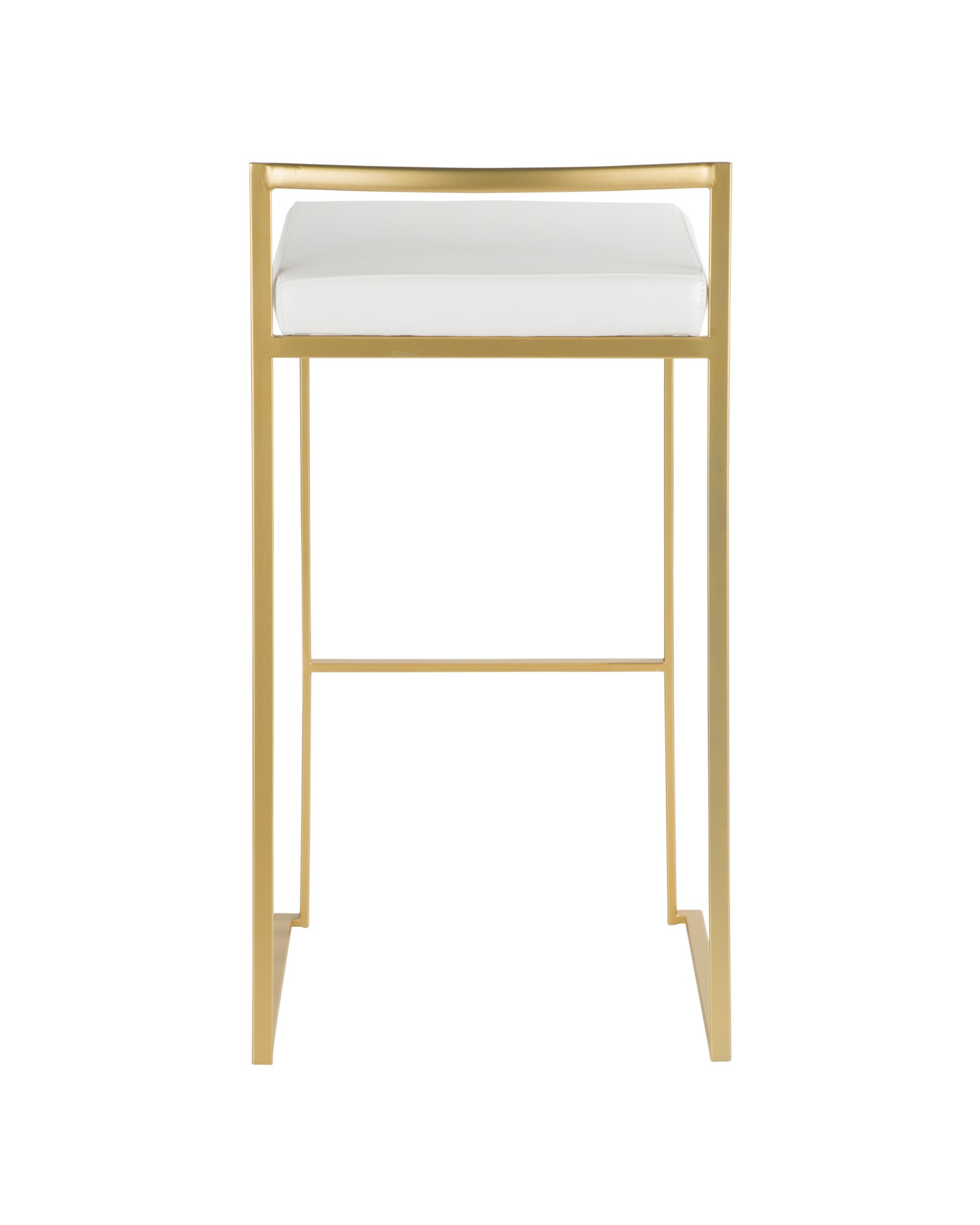 Fuji Contemporary-Glam Barstool in Gold with White Faux Leather - Set of 2