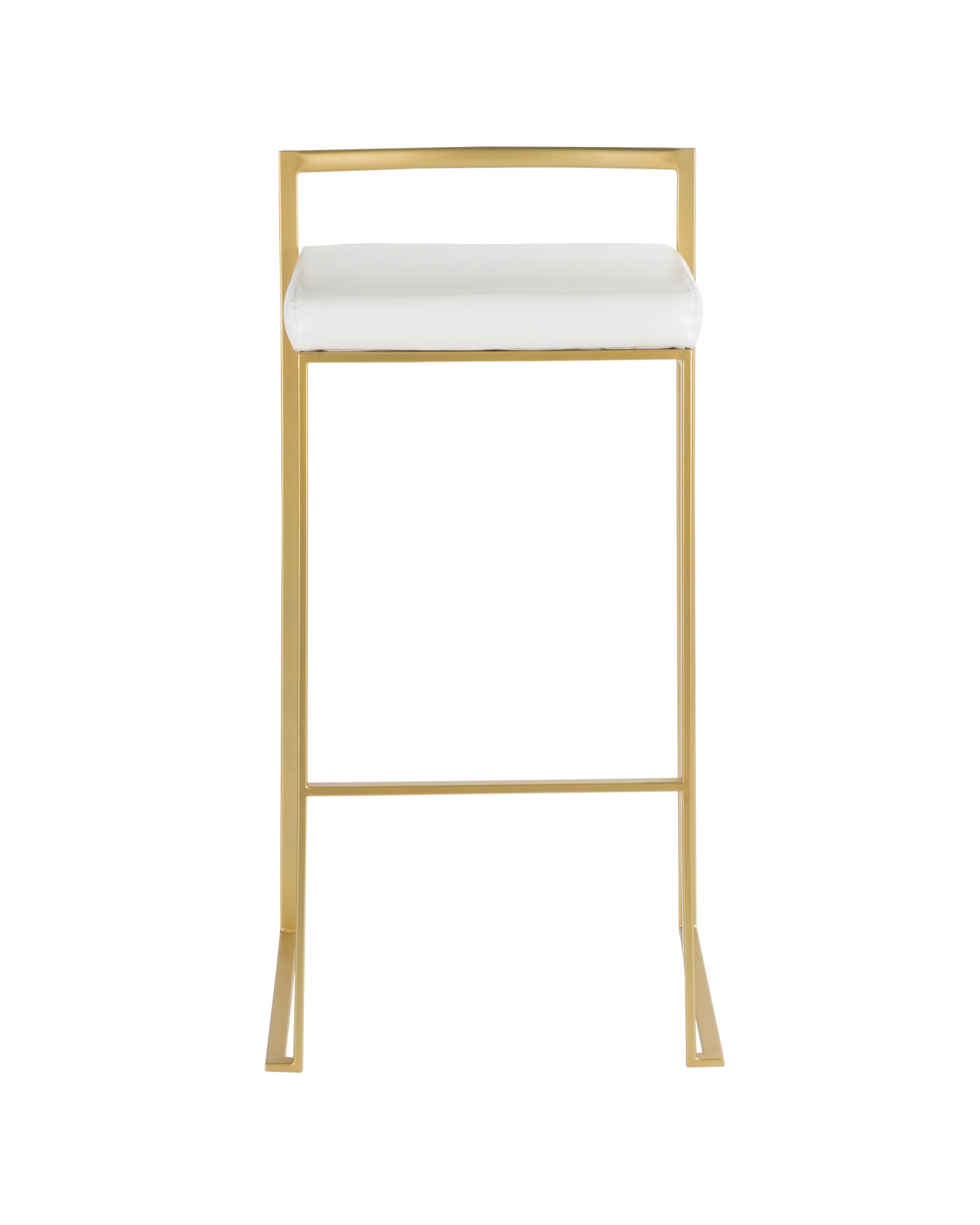 Fuji Contemporary-Glam Barstool in Gold with White Faux Leather - Set of 2