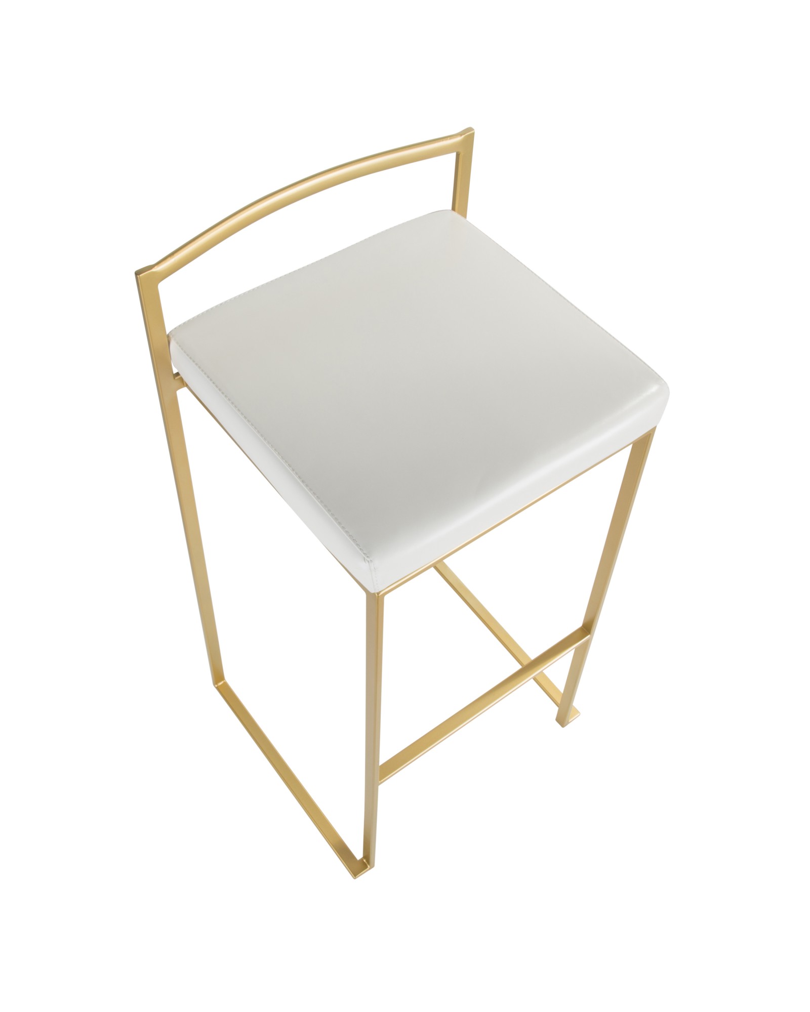 Fuji Contemporary-Glam Barstool in Gold with White Faux Leather - Set of 2