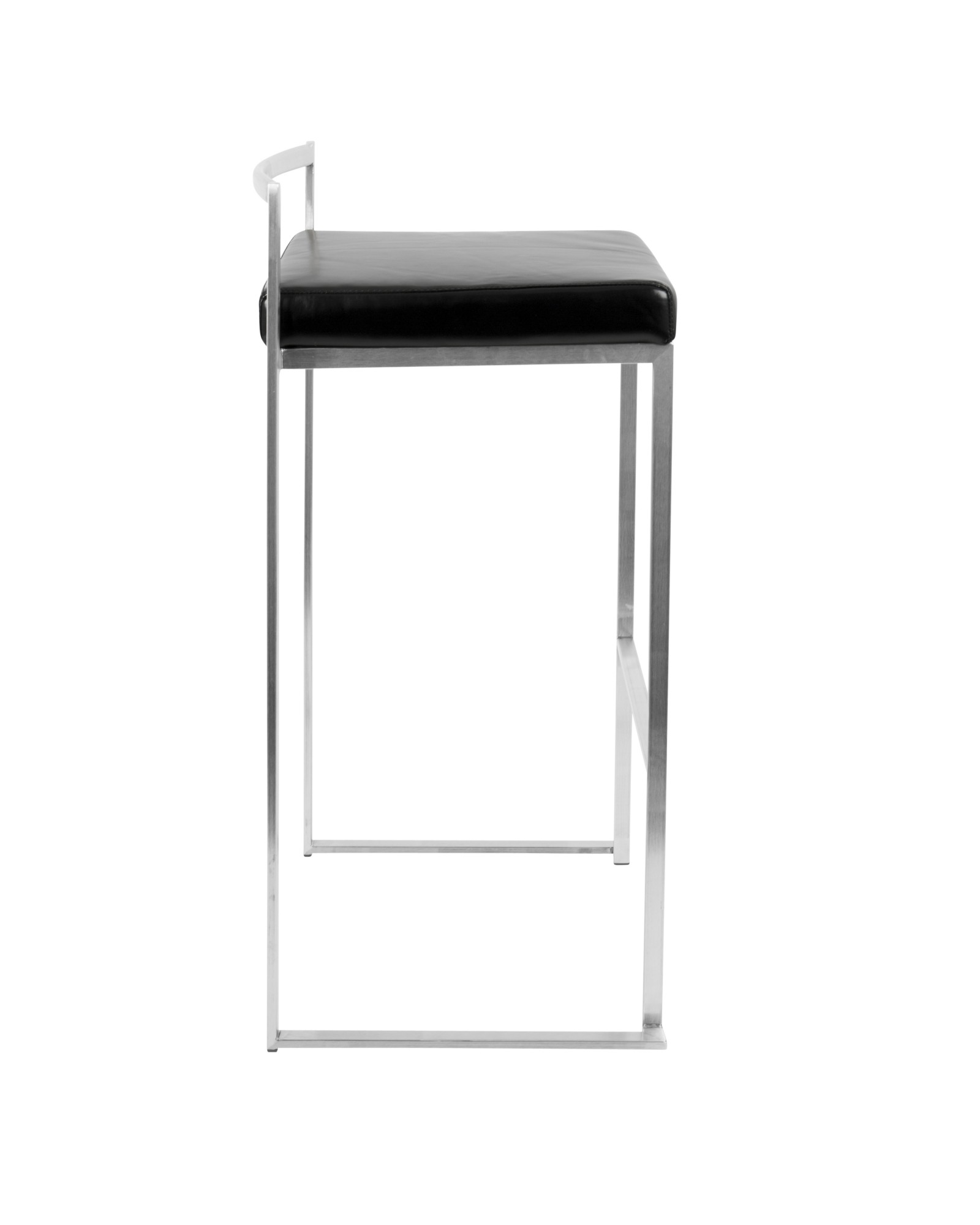 Fuji Contemporary Stackable Barstool with Black Faux Leather - Set of 2