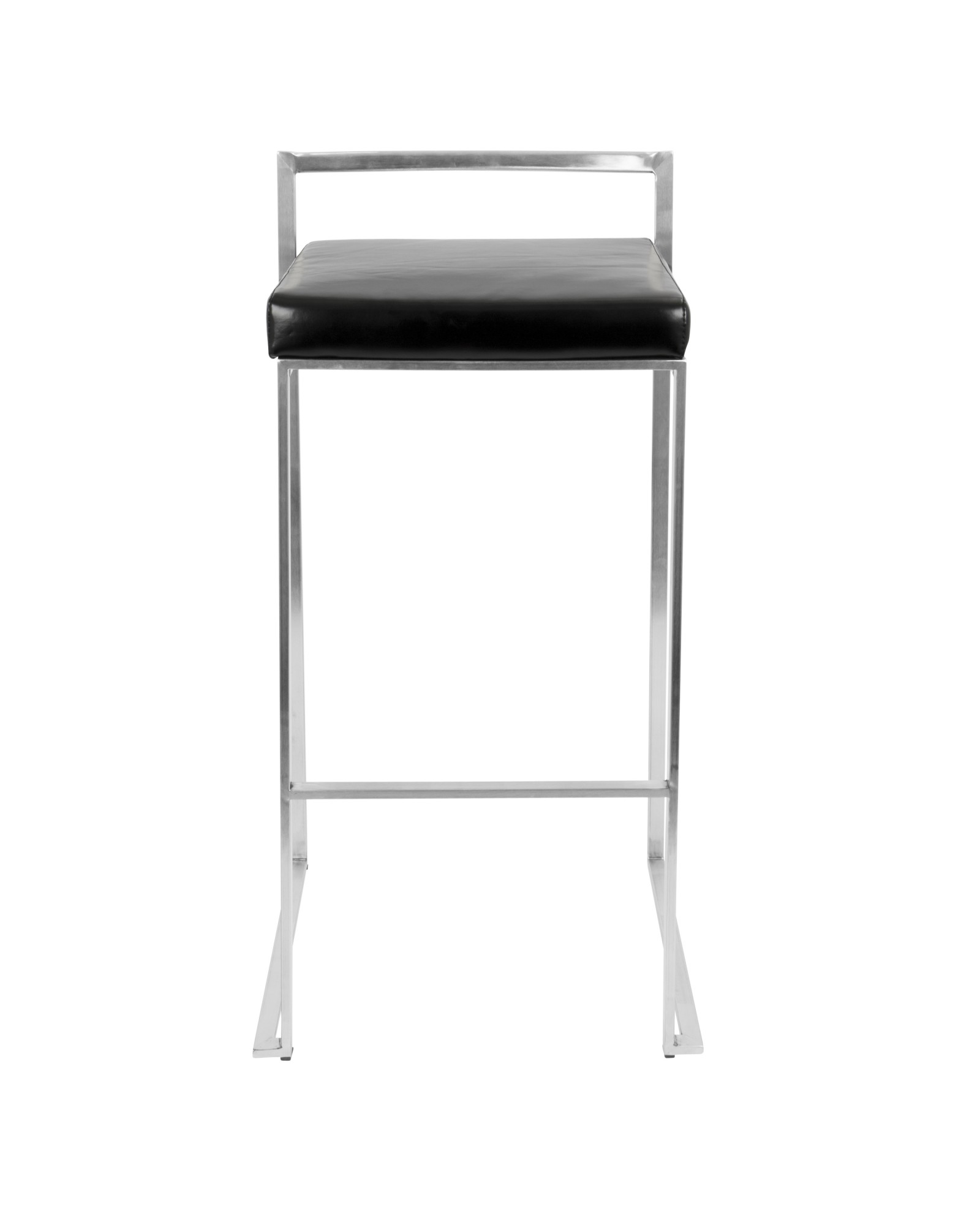 Fuji Contemporary Stackable Barstool with Black Faux Leather - Set of 2