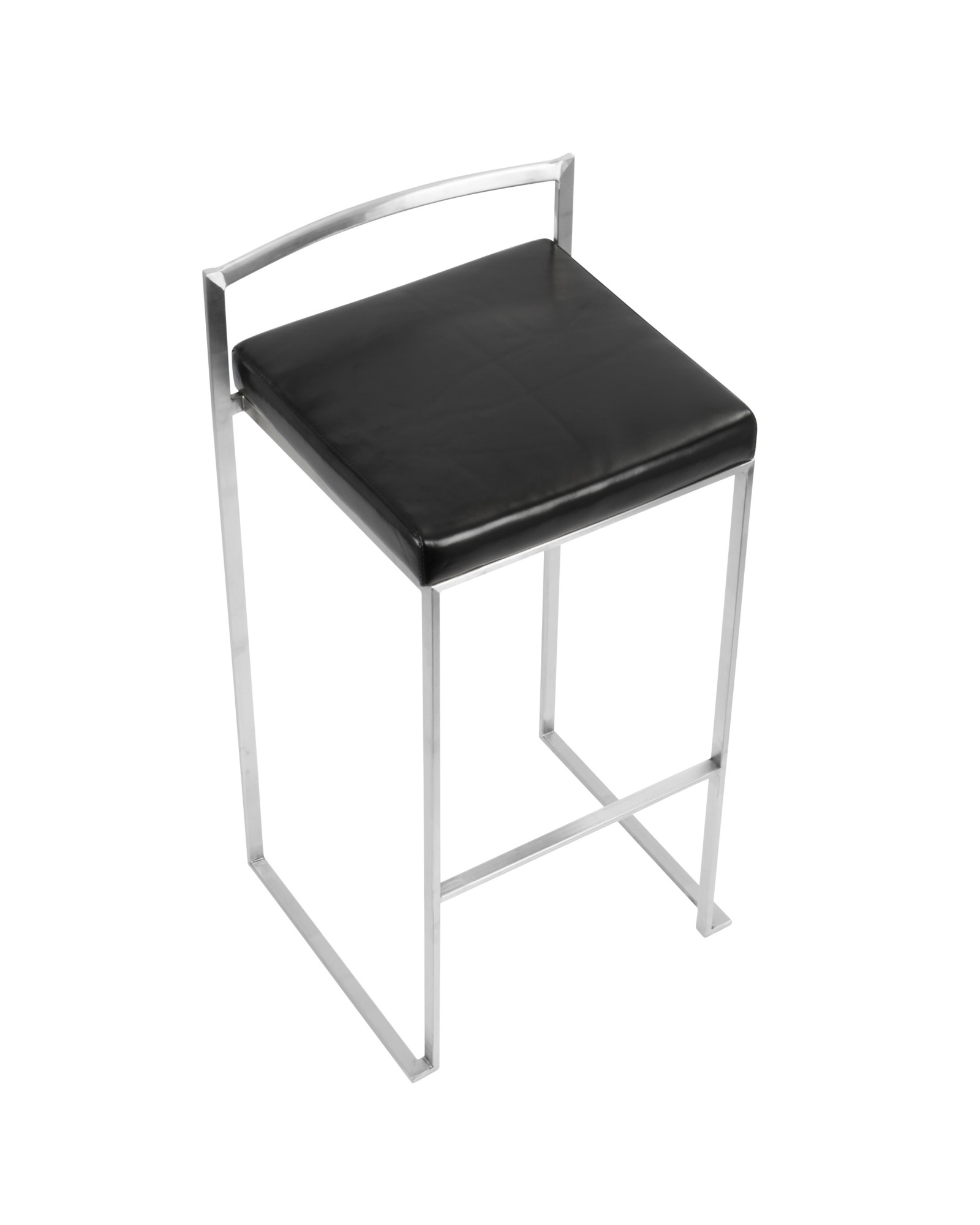 Fuji Contemporary Stackable Barstool with Black Faux Leather - Set of 2