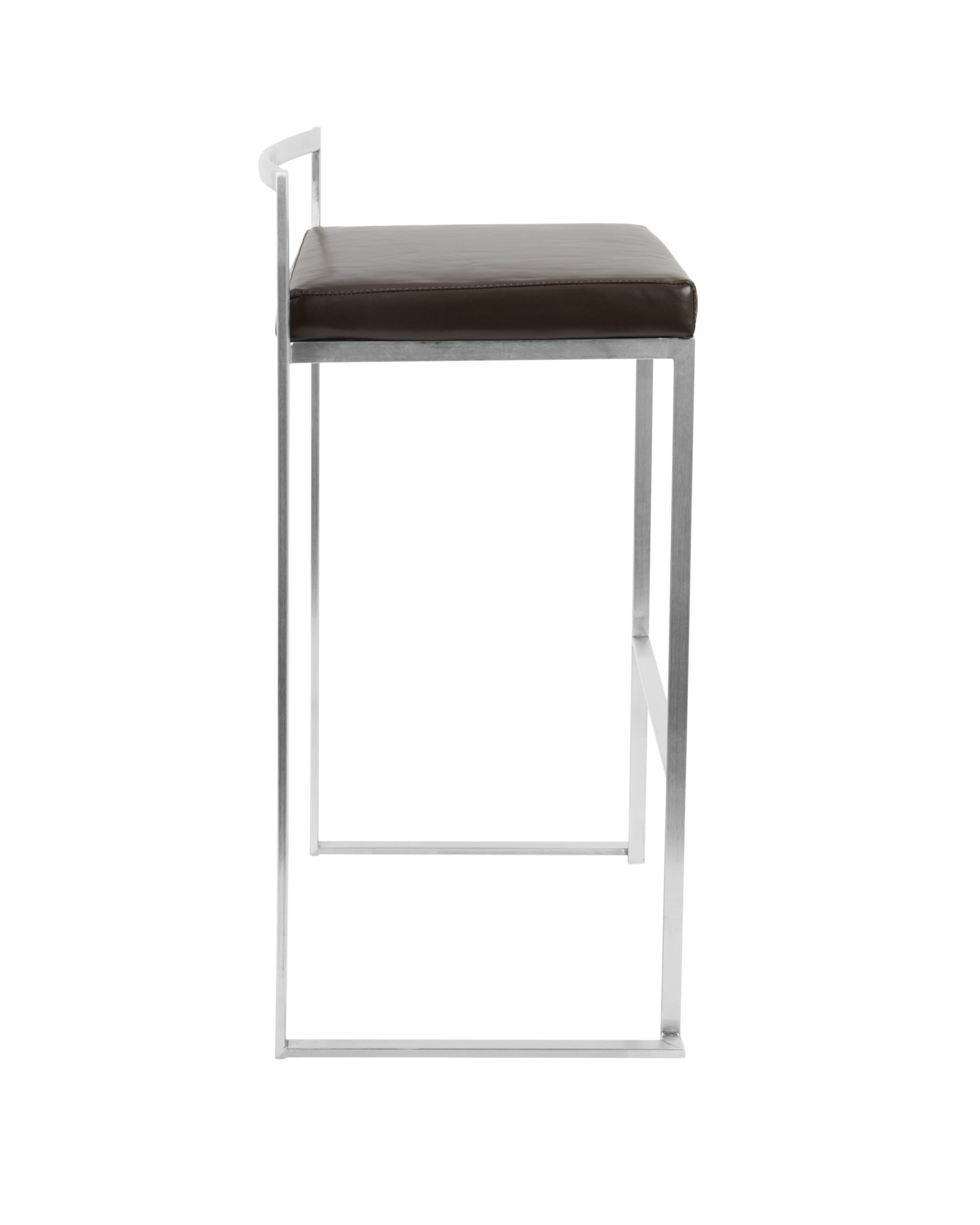 Fuji Contemporary Stackable Barstool with Brown Faux Leather - Set of 2