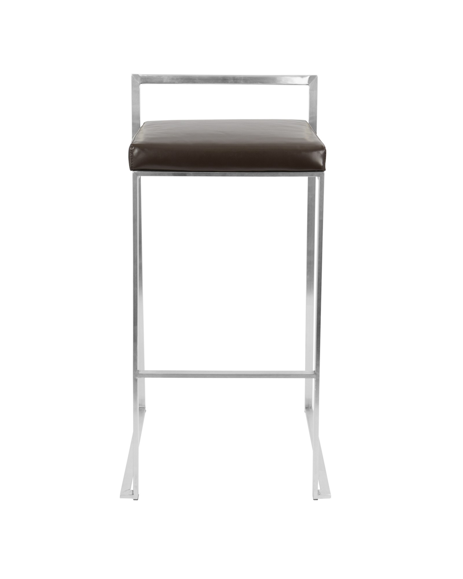 Fuji Contemporary Stackable Barstool with Brown Faux Leather - Set of 2