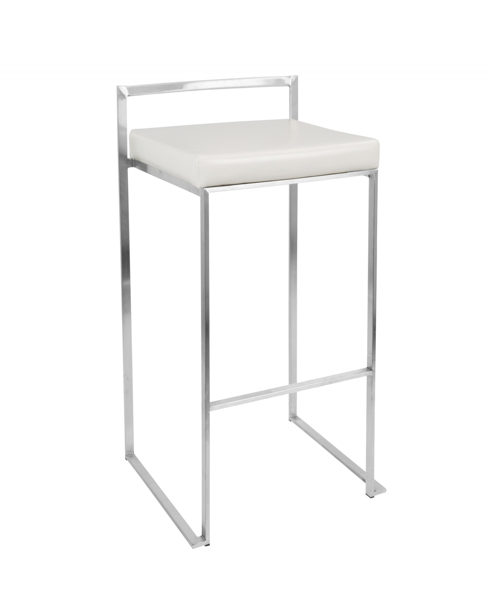 Fuji Contemporary Stackable Barstool with White Faux Leather - Set of 2