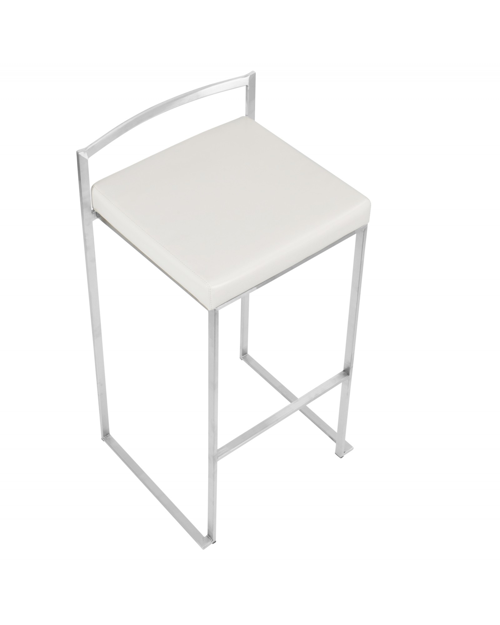 Fuji Contemporary Stackable Barstool with White Faux Leather - Set of 2