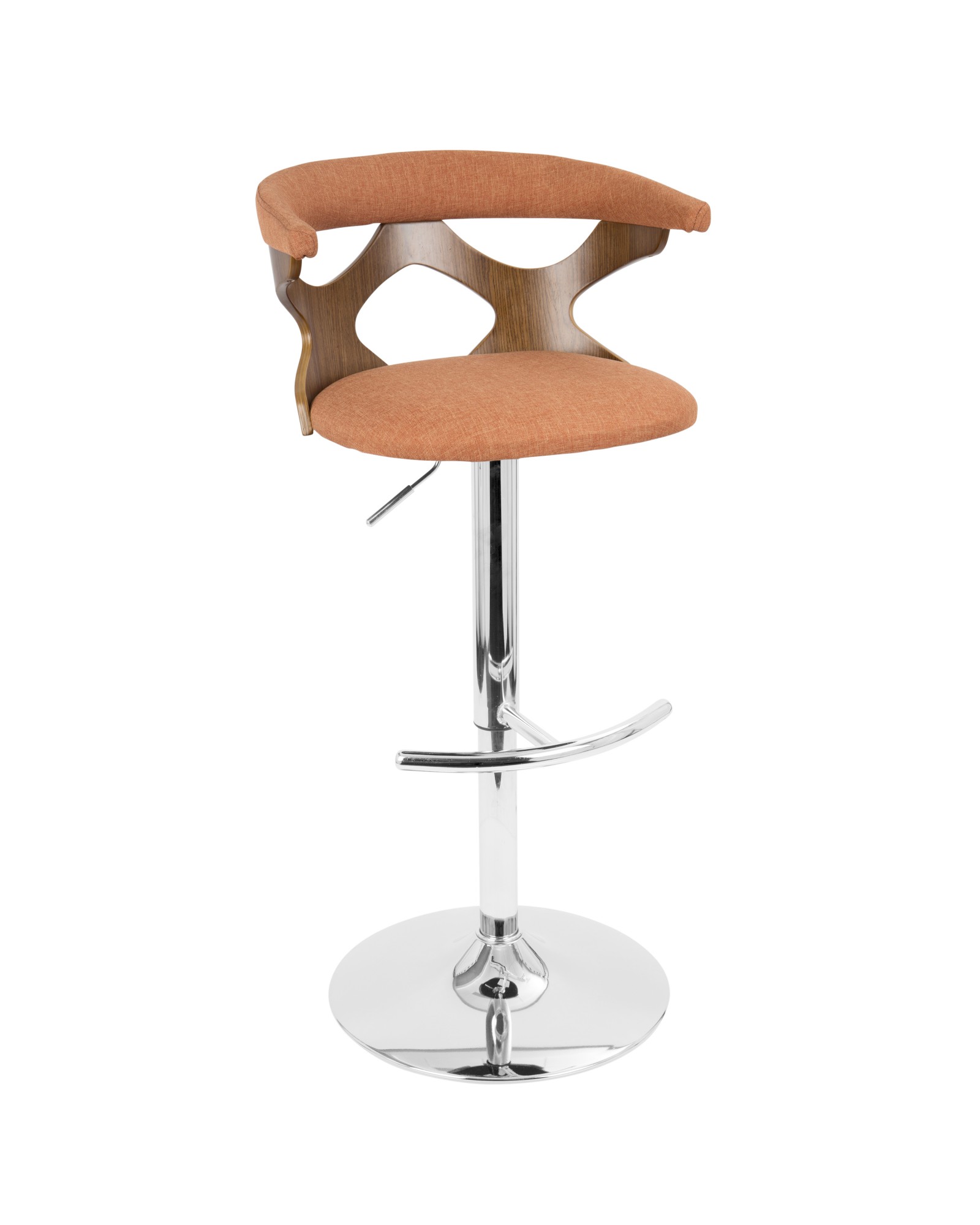 Gardenia Mid-Century Modern Adjustable Barstool with Swivel in Walnut and Orange