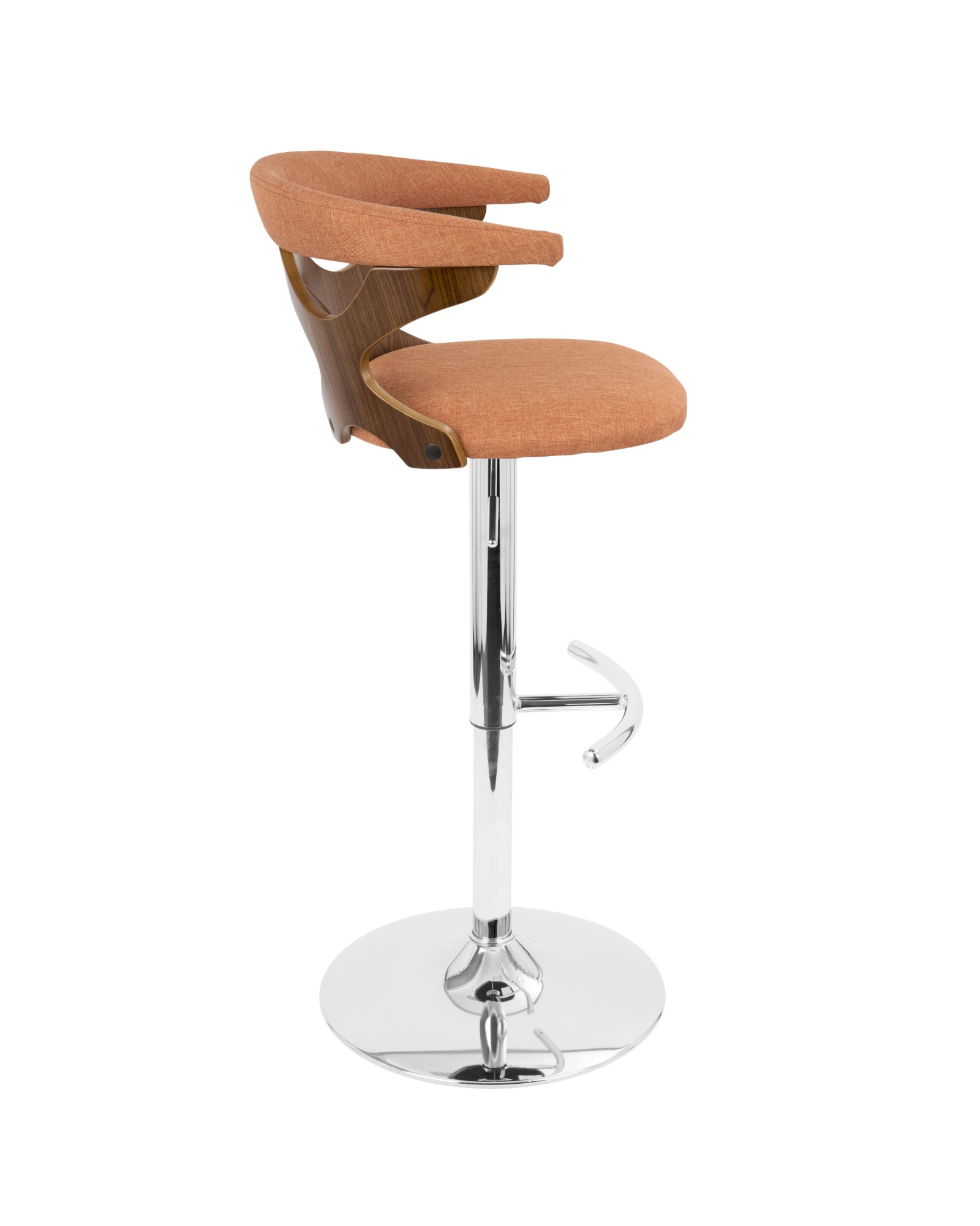 Gardenia Mid-Century Modern Adjustable Barstool with Swivel in Walnut and Orange