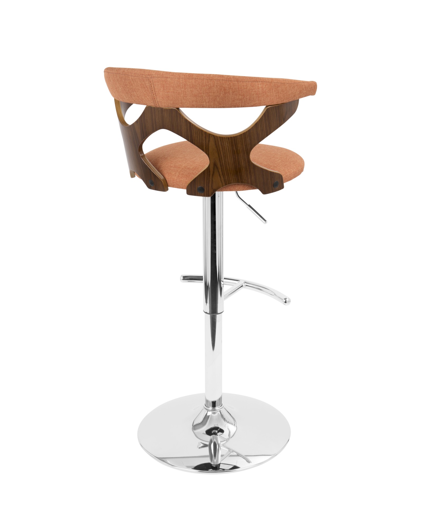 Gardenia Mid-Century Modern Adjustable Barstool with Swivel in Walnut and Orange