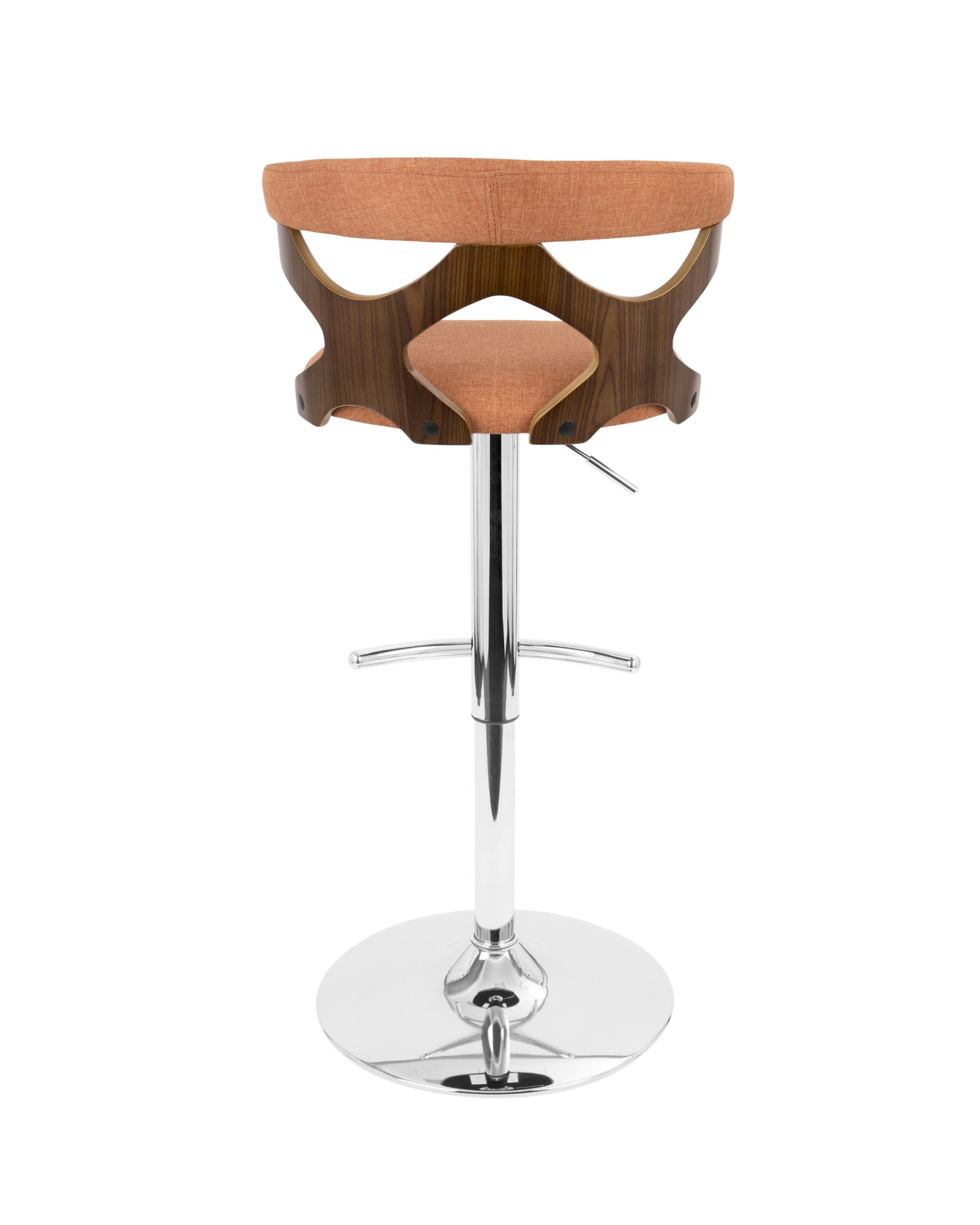 Gardenia Mid-Century Modern Adjustable Barstool with Swivel in Walnut and Orange