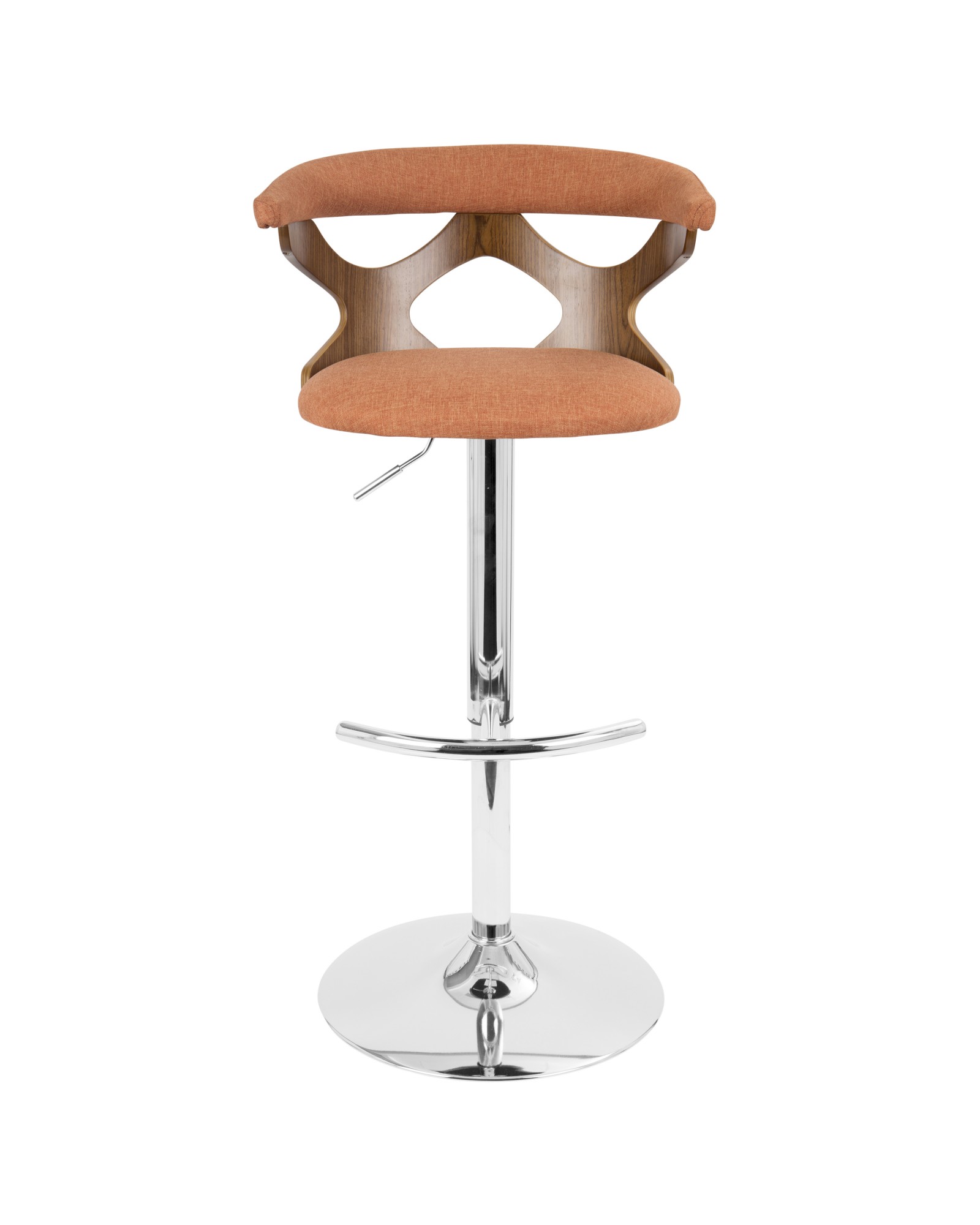 Gardenia Mid-Century Modern Adjustable Barstool with Swivel in Walnut and Orange