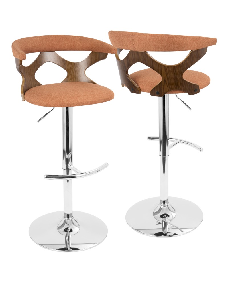 Gardenia Mid-Century Modern Adjustable Barstool with Swivel in Walnut and Orange