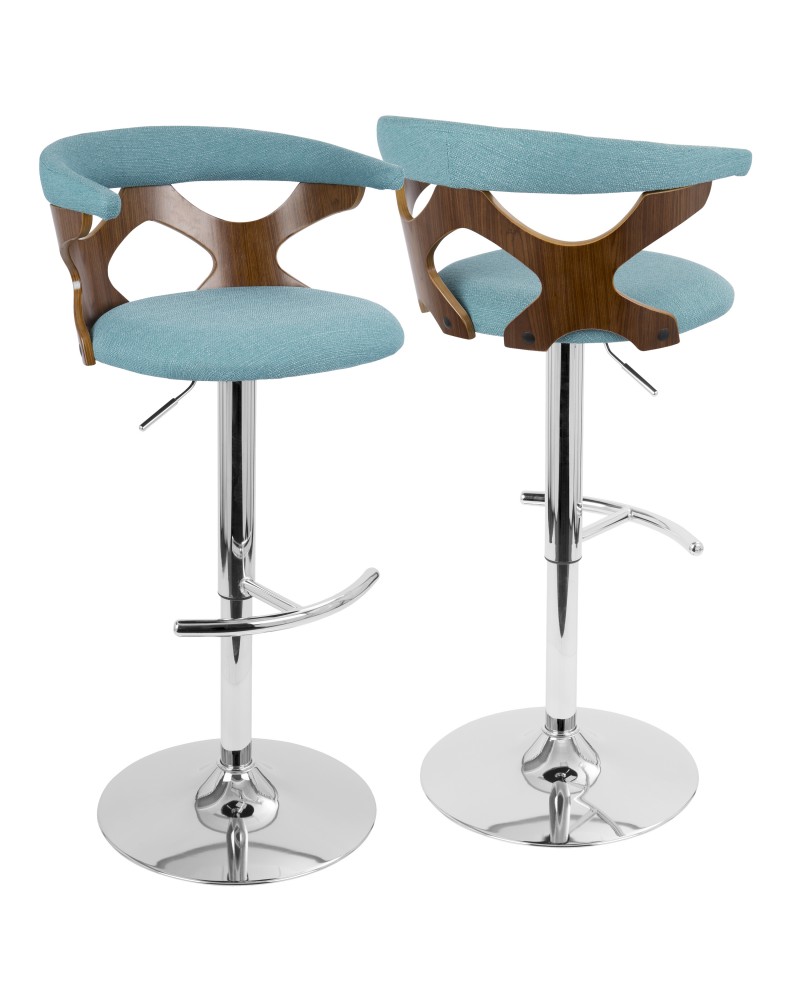 Gardenia Mid-Century Modern Adjustable Barstool with Swivel in Walnut and Teal