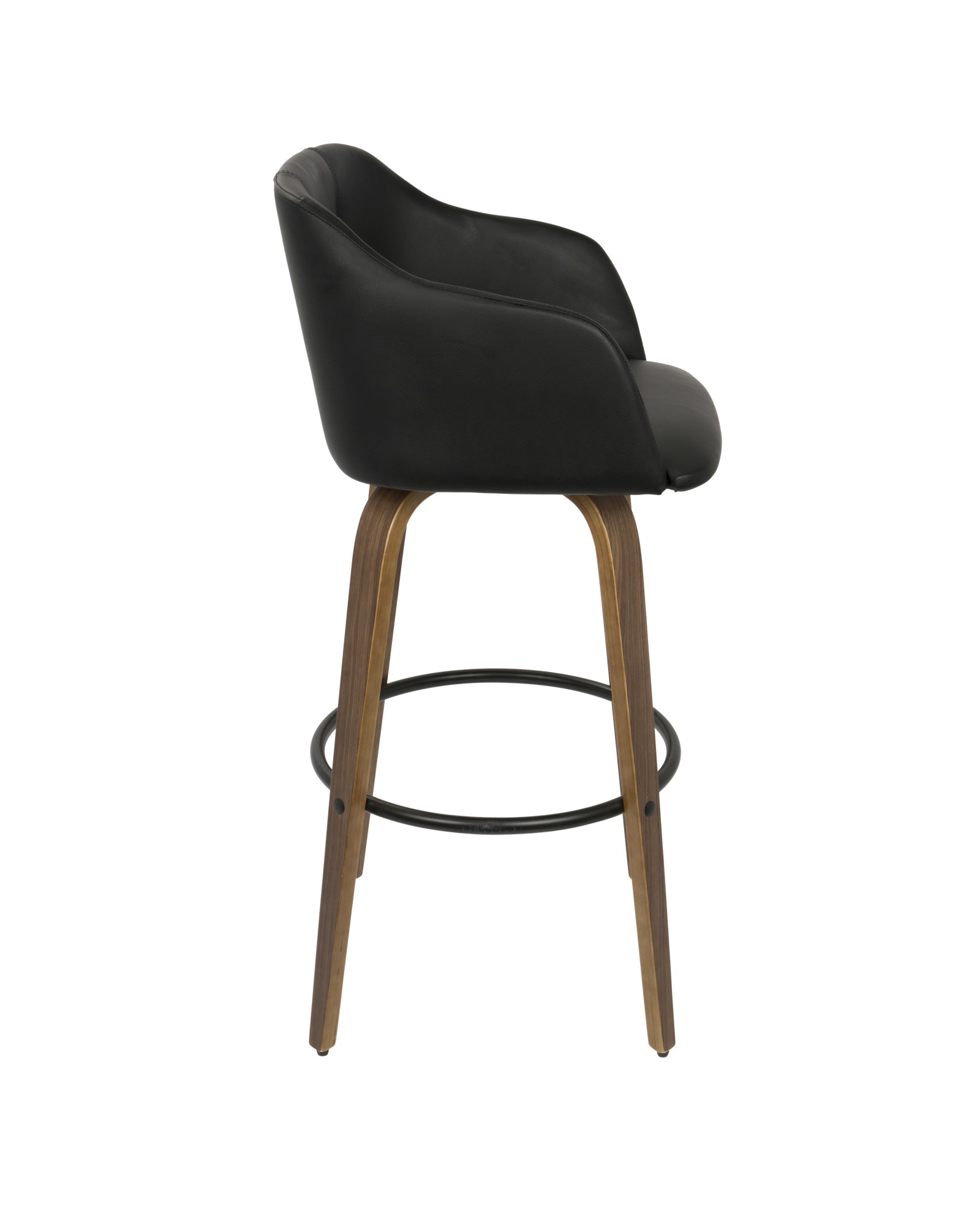 Bruno Mid-Century Modern Barstool with Swivel in Walnut and Black Faux Leather