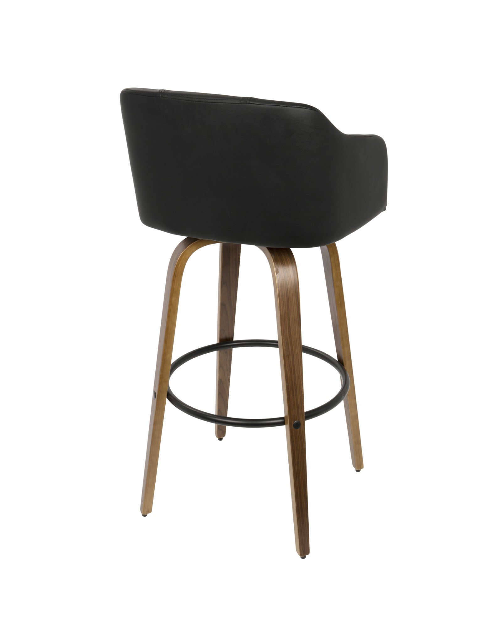 Bruno Mid-Century Modern Barstool with Swivel in Walnut and Black Faux Leather