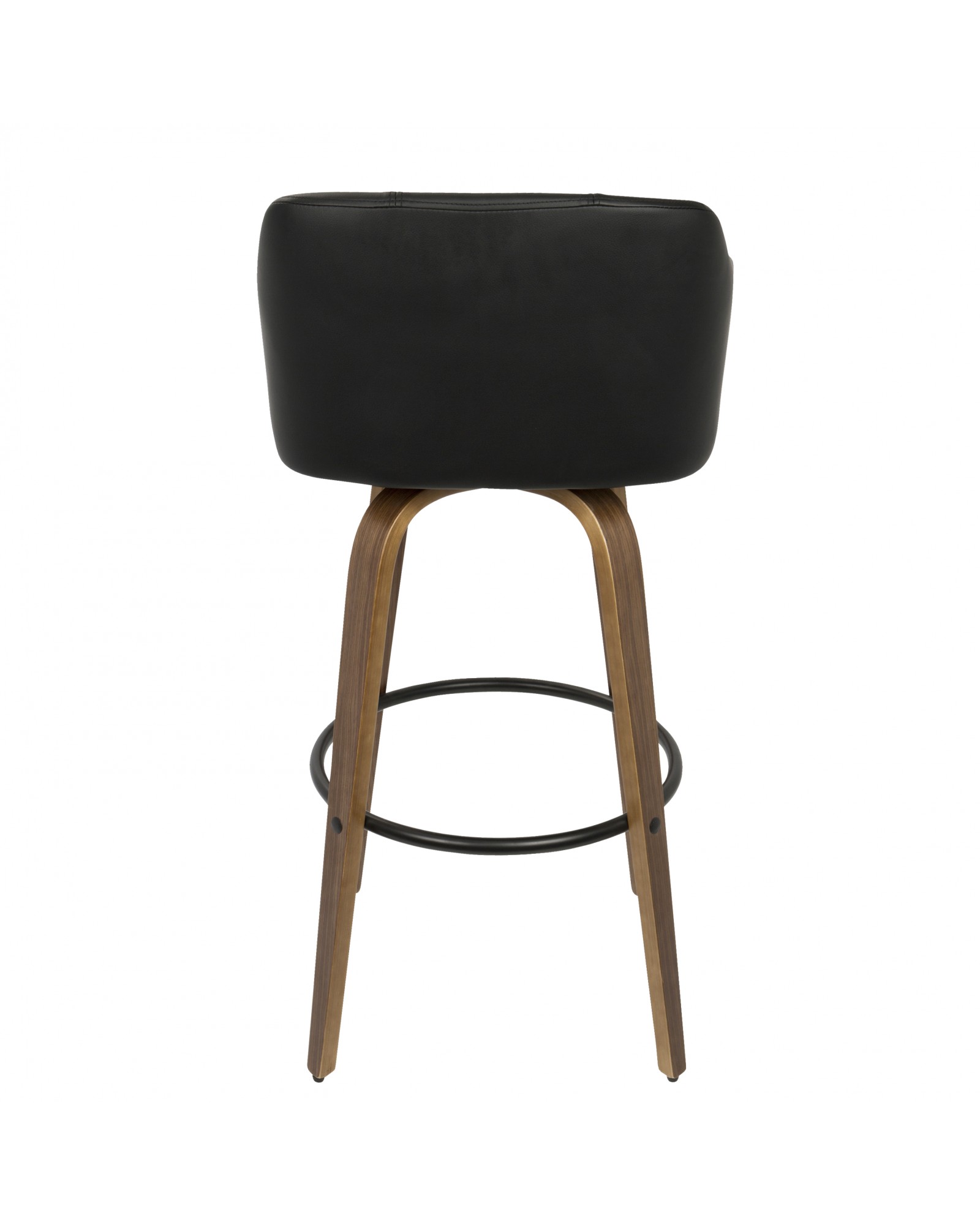 Bruno Mid-Century Modern Barstool with Swivel in Walnut and Black Faux Leather