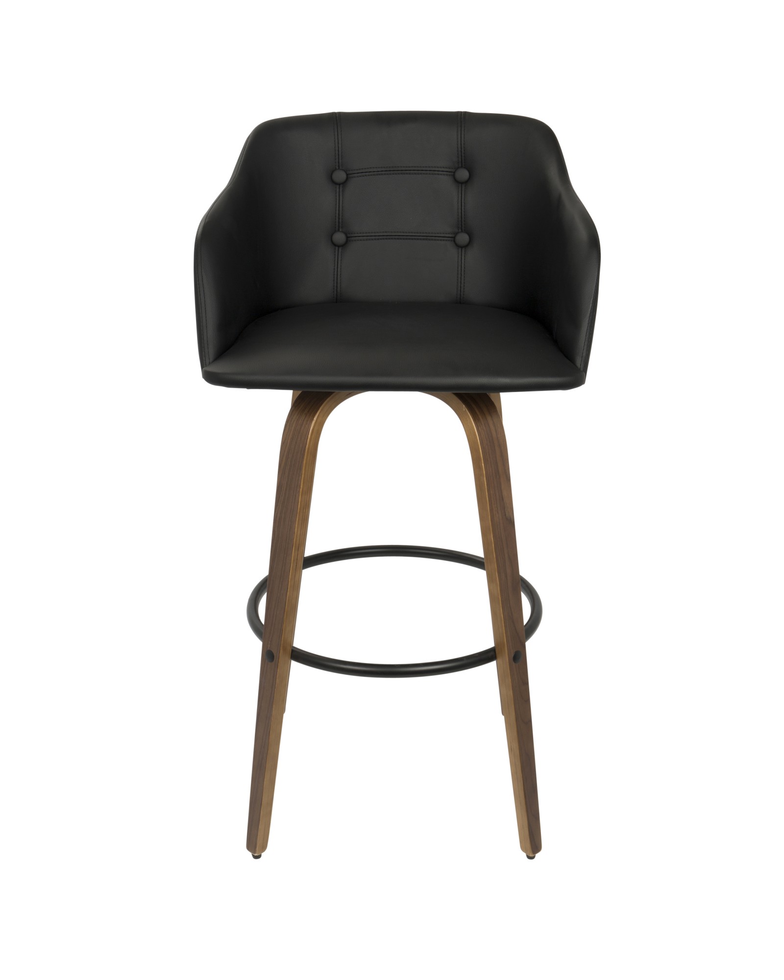 Bruno Mid-Century Modern Barstool with Swivel in Walnut and Black Faux Leather