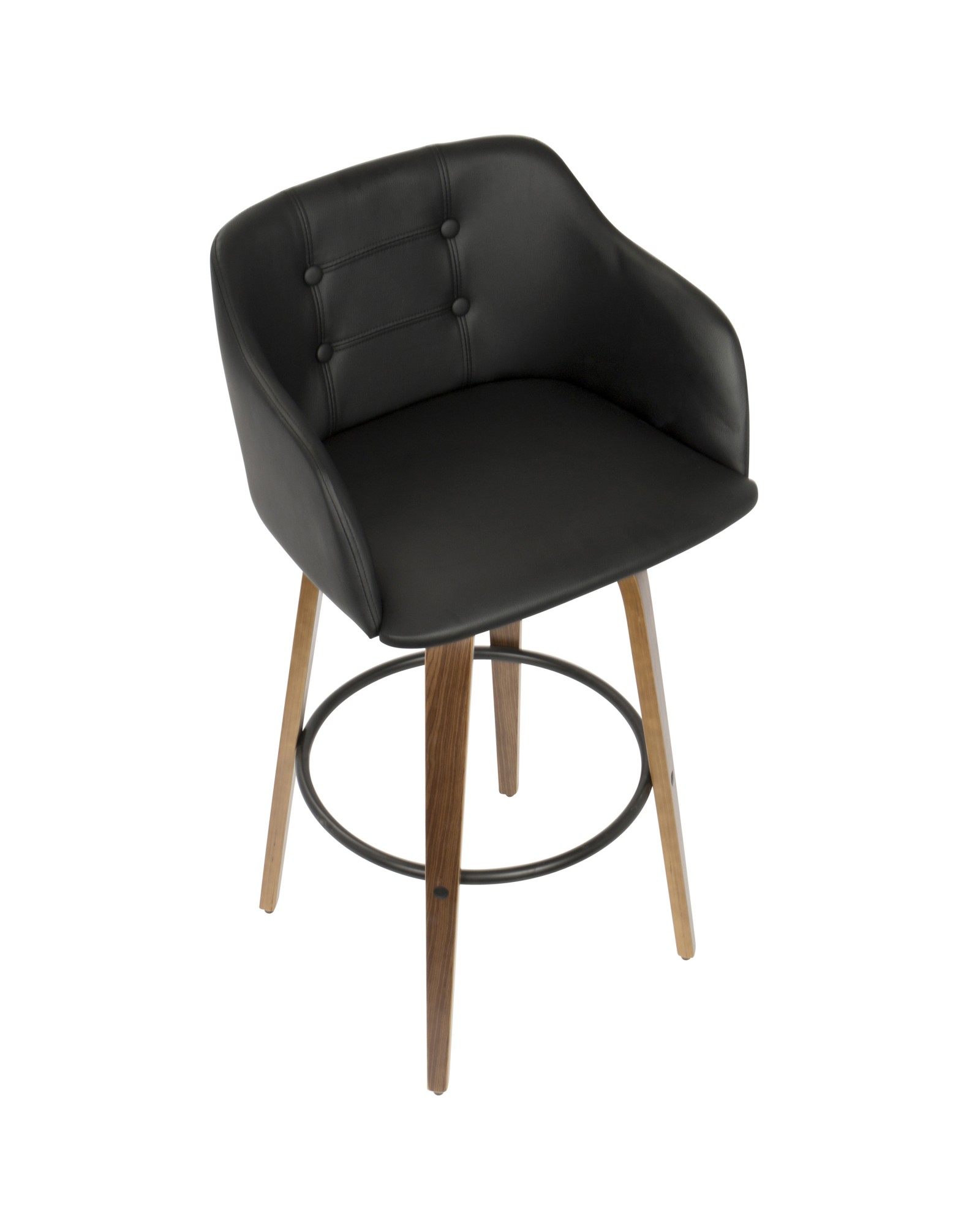 Bruno Mid-Century Modern Barstool with Swivel in Walnut and Black Faux Leather