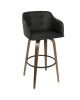 Bruno Mid-Century Modern Barstool with Swivel in Walnut and Black Faux Leather