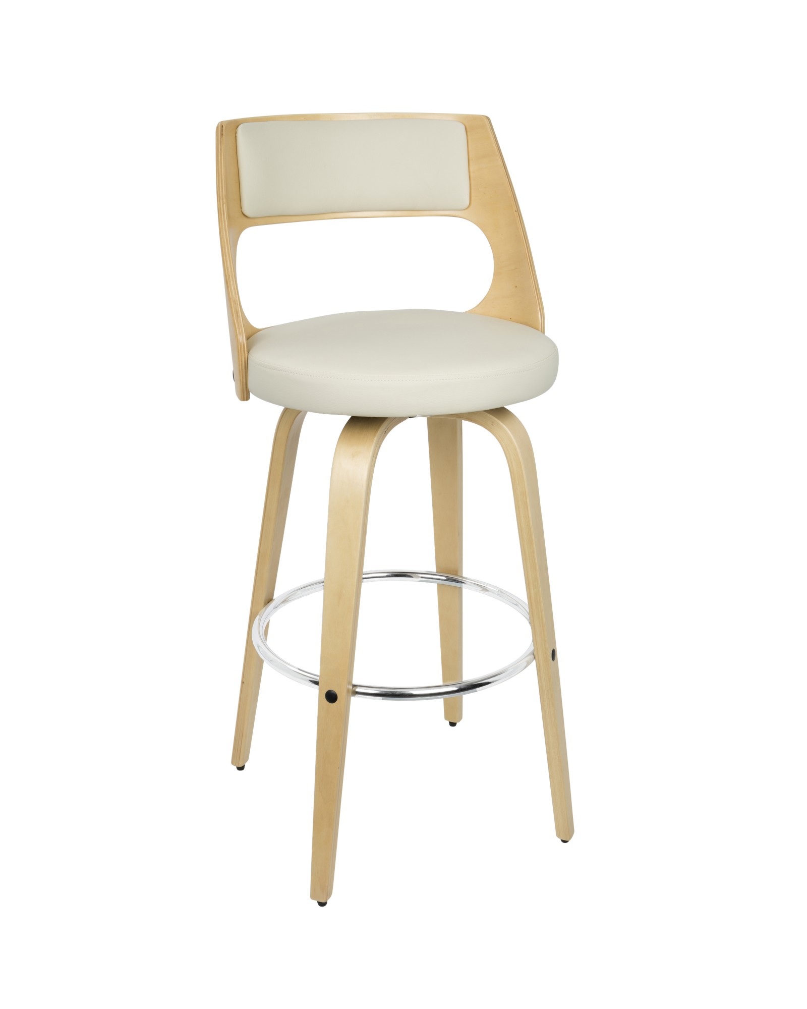 Cecina Mid-Century Modern Barstool with Swivel in Natural and Cream Faux Leather