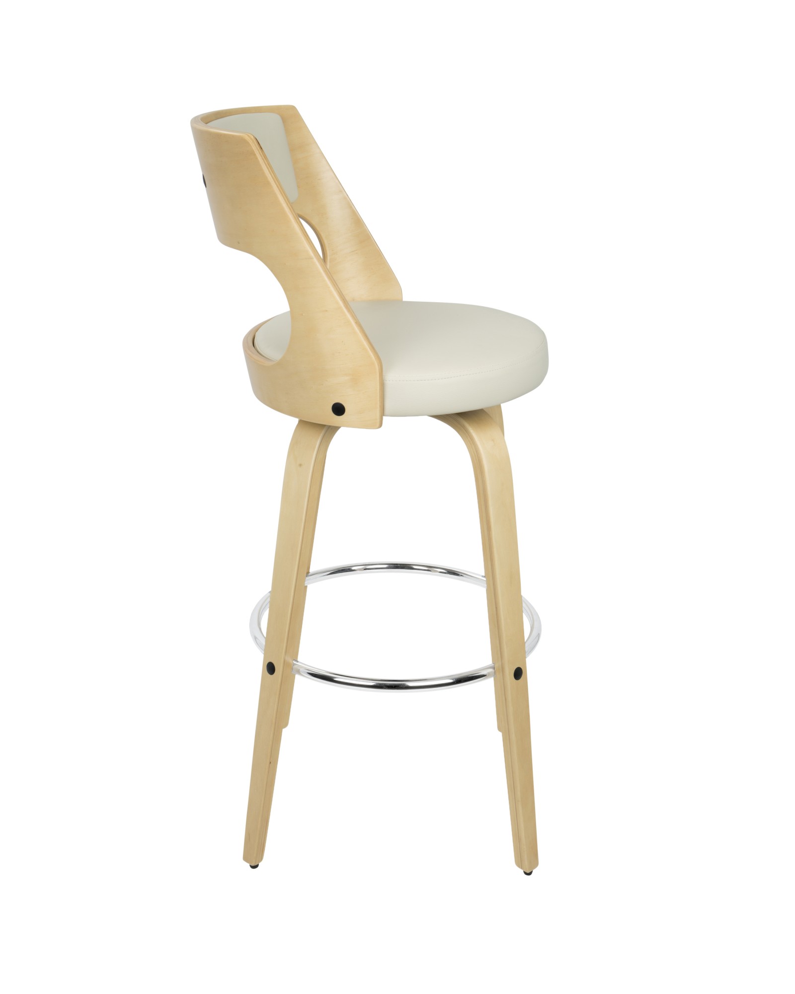 Cecina Mid-Century Modern Barstool with Swivel in Natural and Cream Faux Leather