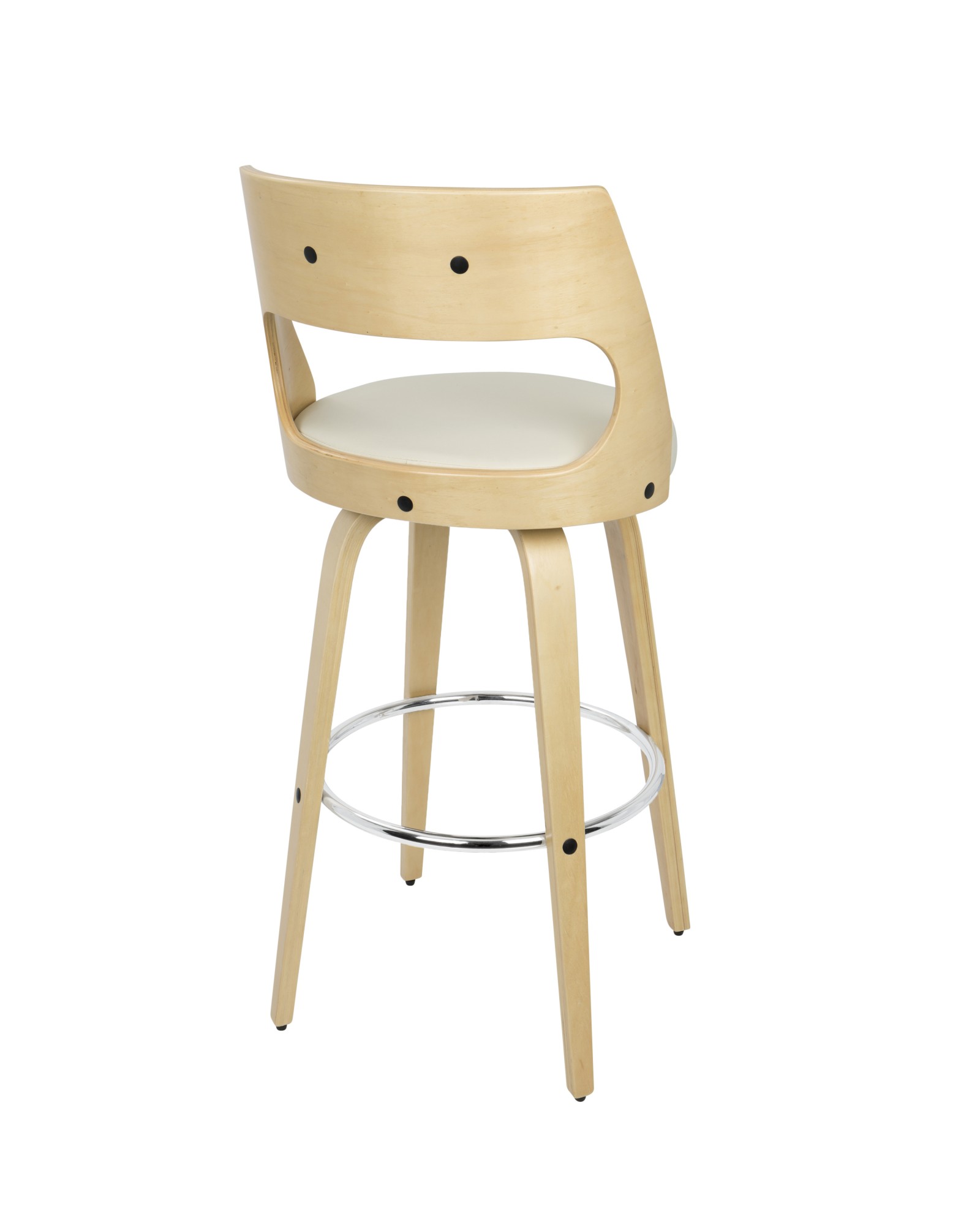 Cecina Mid-Century Modern Barstool with Swivel in Natural and Cream Faux Leather