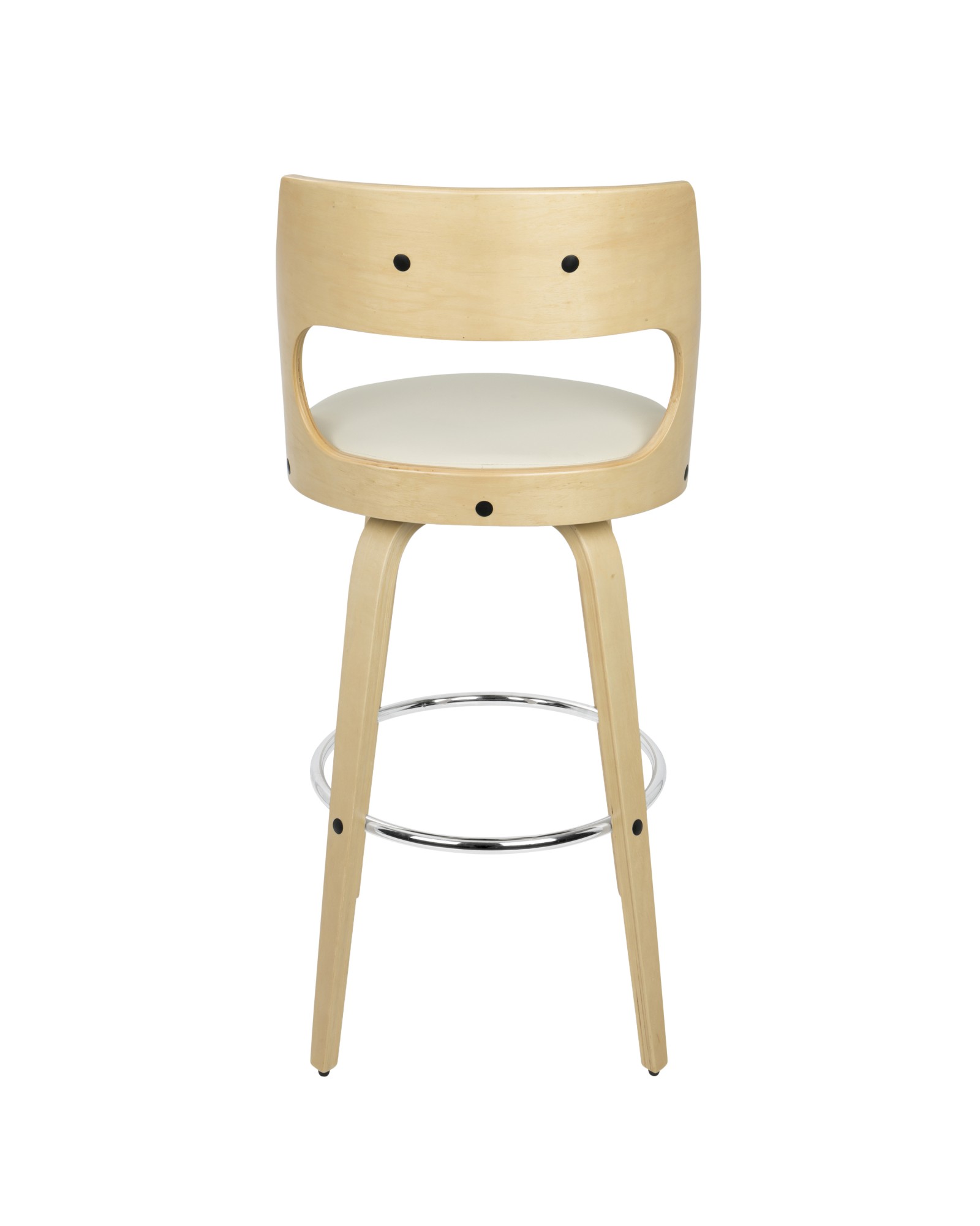 Cecina Mid-Century Modern Barstool with Swivel in Natural and Cream Faux Leather