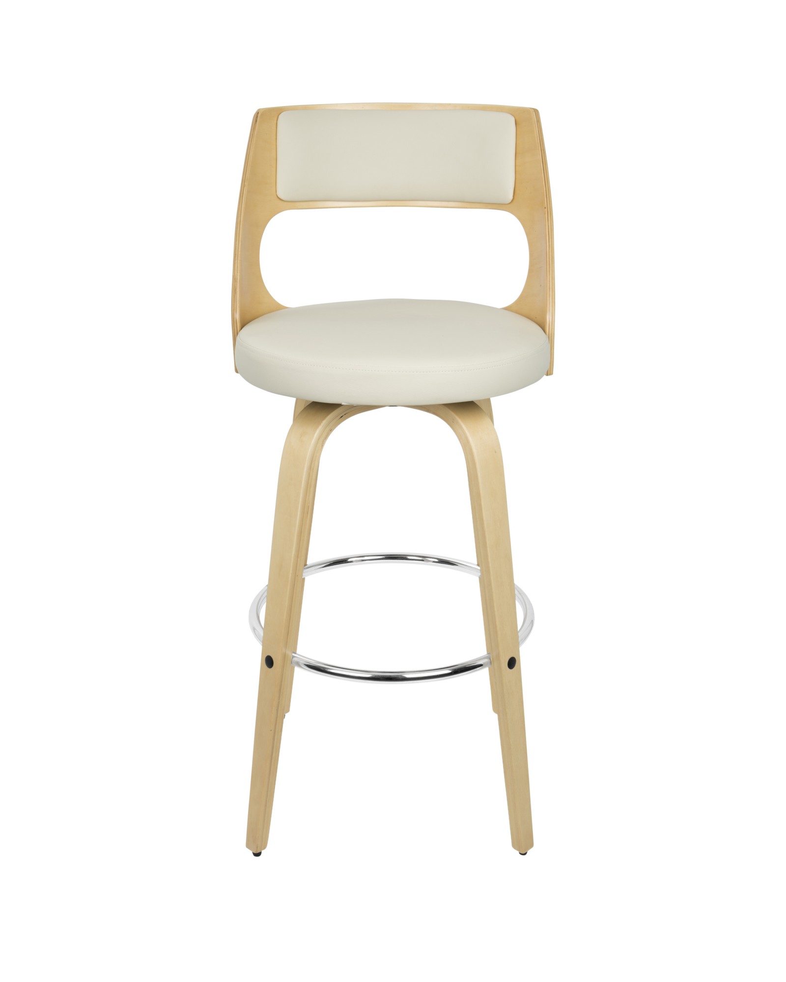 Cecina Mid-Century Modern Barstool with Swivel in Natural and Cream Faux Leather