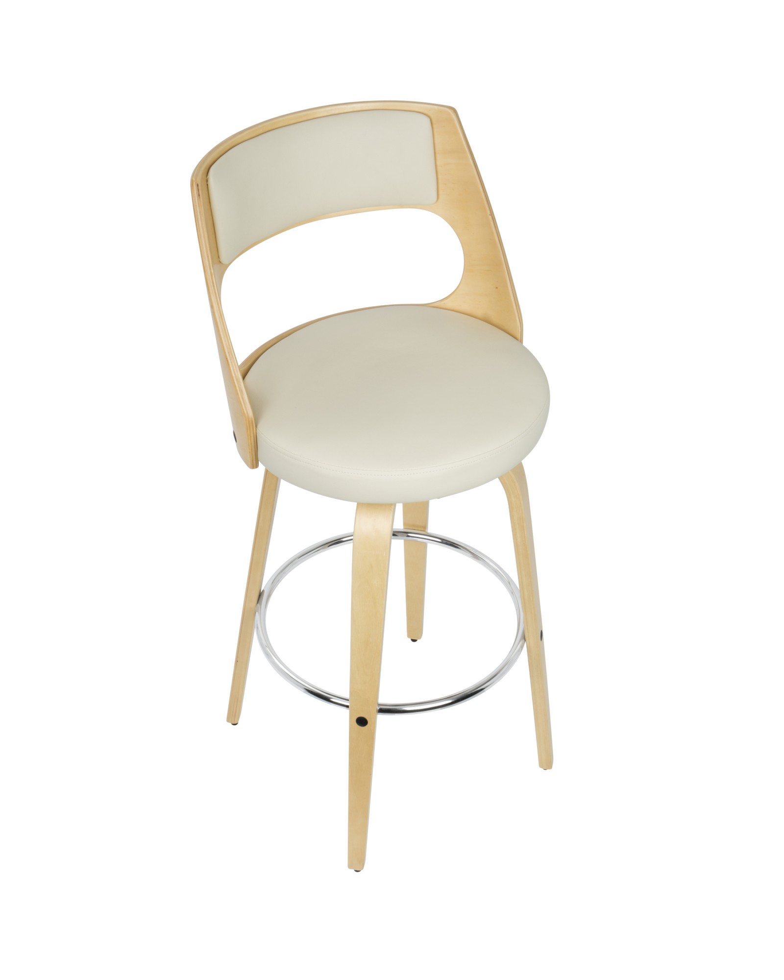 Cecina Mid-Century Modern Barstool with Swivel in Natural and Cream Faux Leather