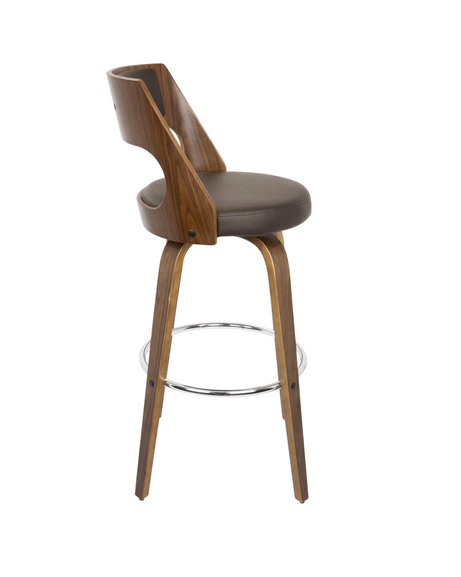 Cecina Mid-Century Modern Barstool with Swivel in Walnut and Brown Faux Leather