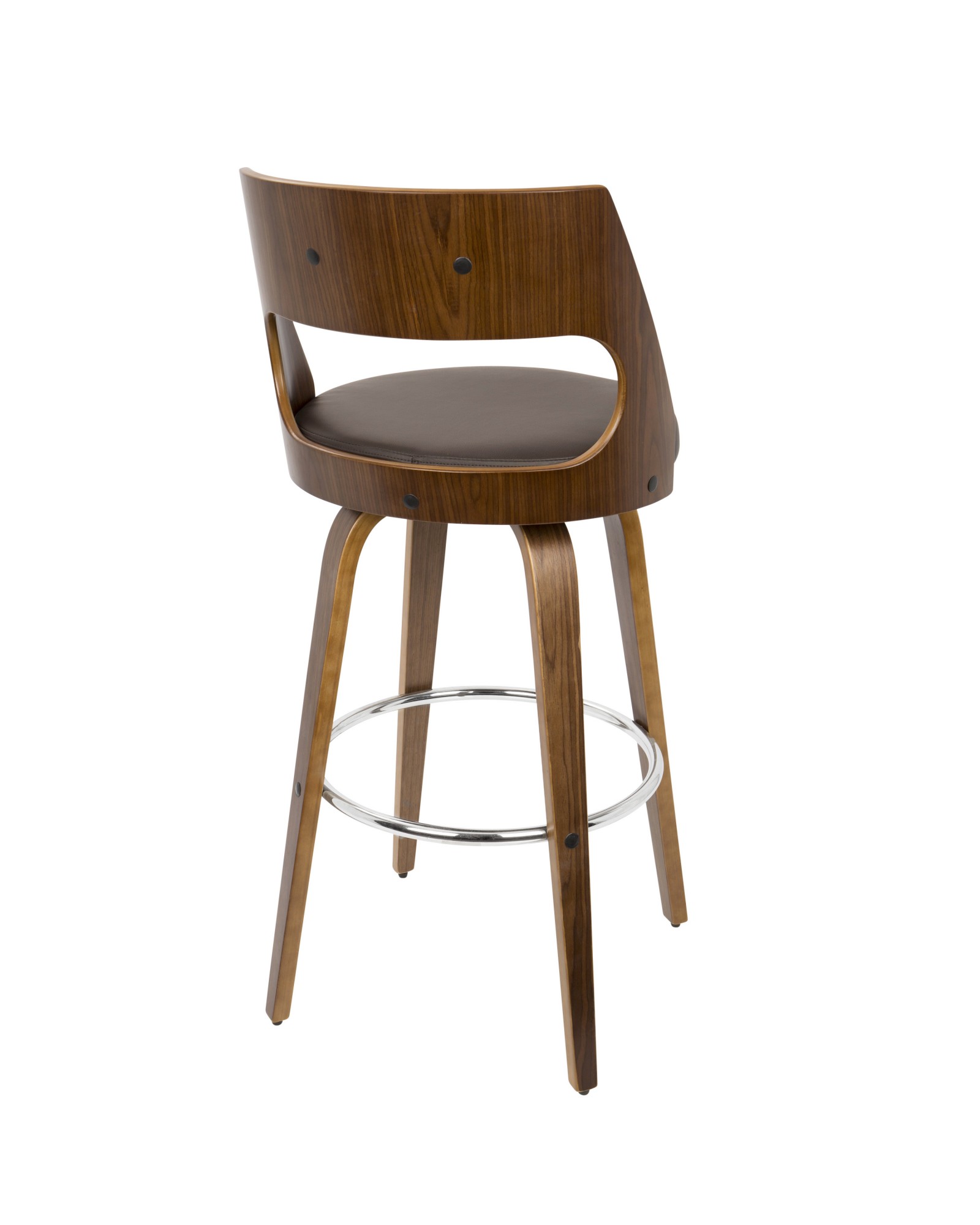 Cecina Mid-Century Modern Barstool with Swivel in Walnut and Brown Faux Leather