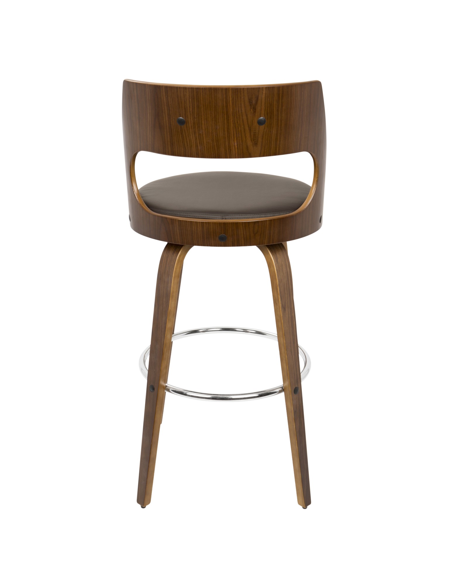 Cecina Mid-Century Modern Barstool with Swivel in Walnut and Brown Faux Leather
