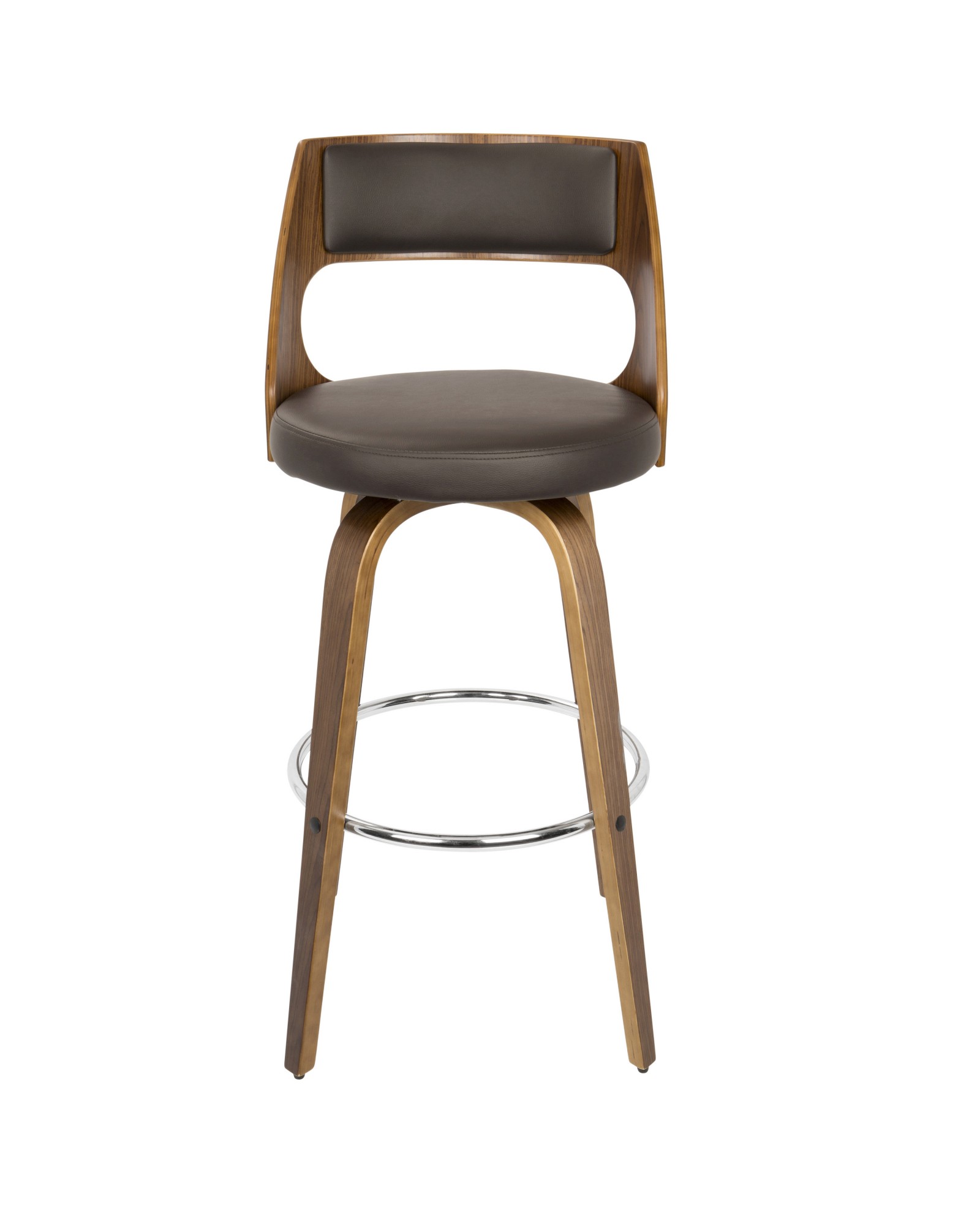 Cecina Mid-Century Modern Barstool with Swivel in Walnut and Brown Faux Leather