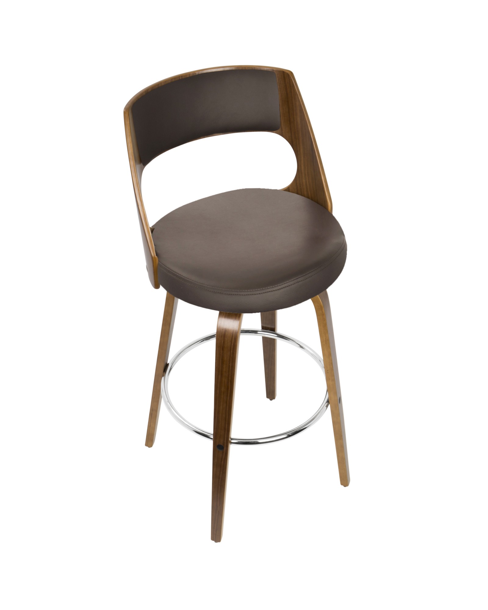 Cecina Mid-Century Modern Barstool with Swivel in Walnut and Brown Faux Leather