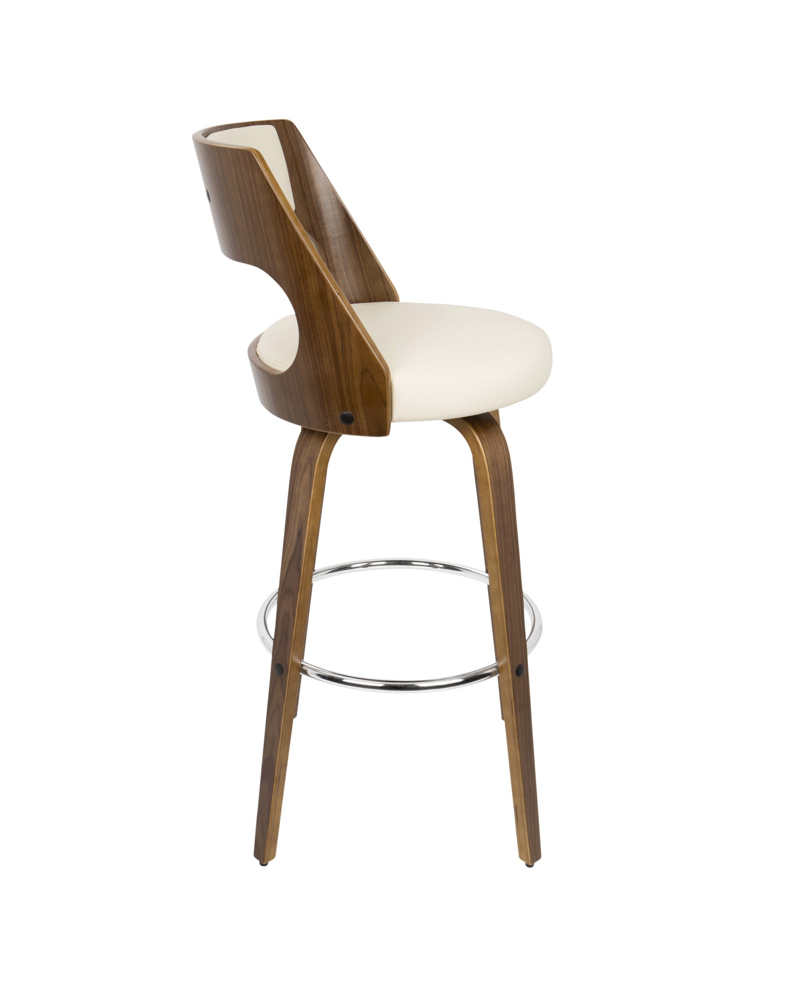 Cecina Mid-Century Modern Barstool with Swivel in Walnut and Cream Faux Leather