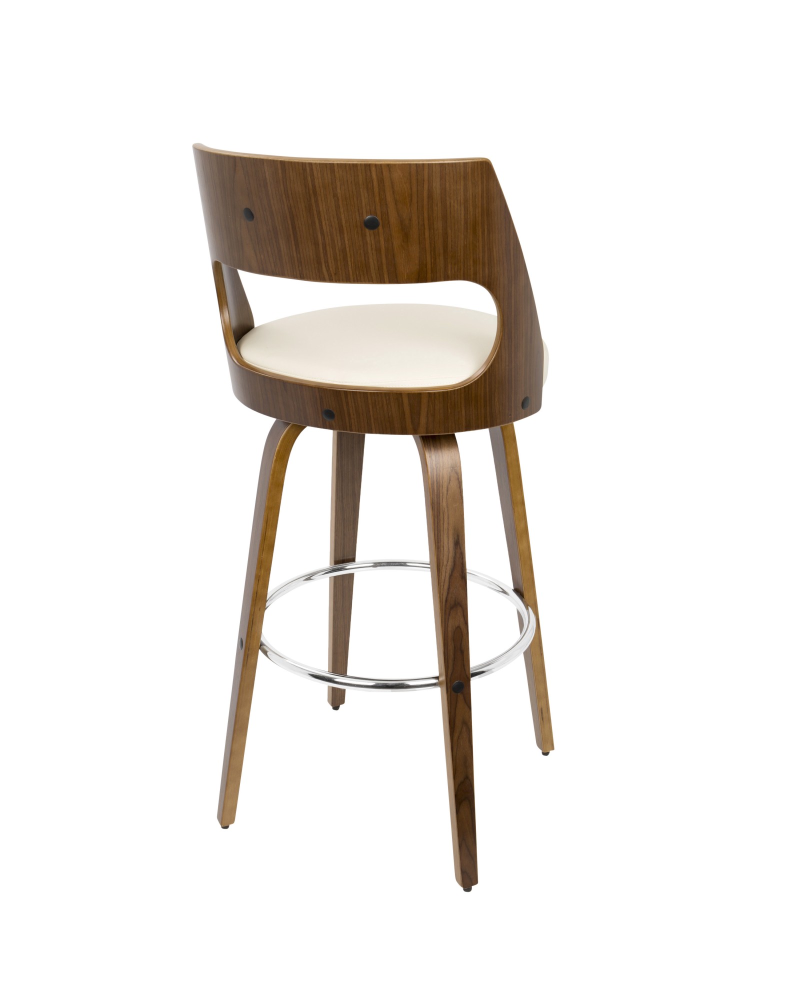 Cecina Mid-Century Modern Barstool with Swivel in Walnut and Cream Faux Leather
