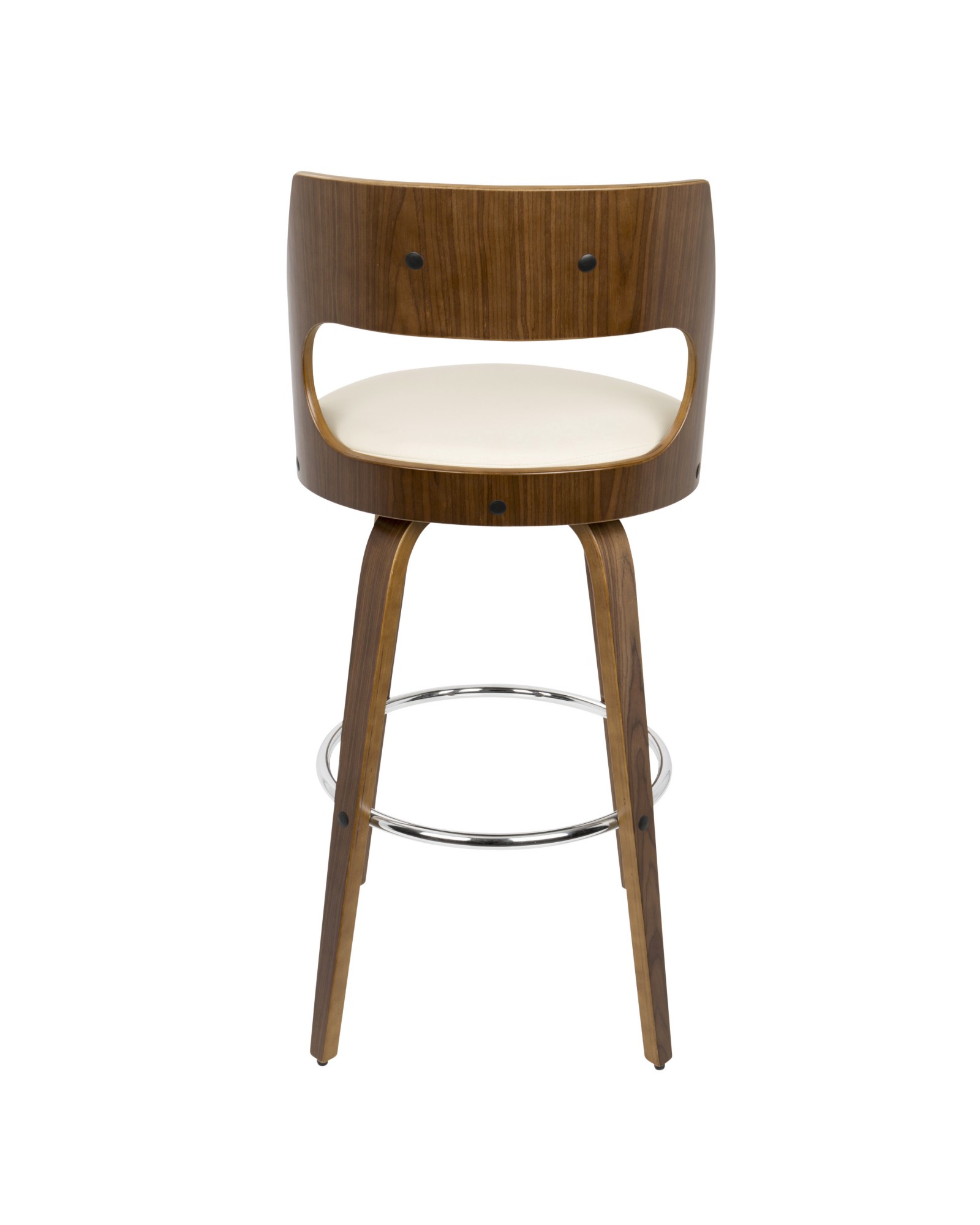 Cecina Mid-Century Modern Barstool with Swivel in Walnut and Cream Faux Leather