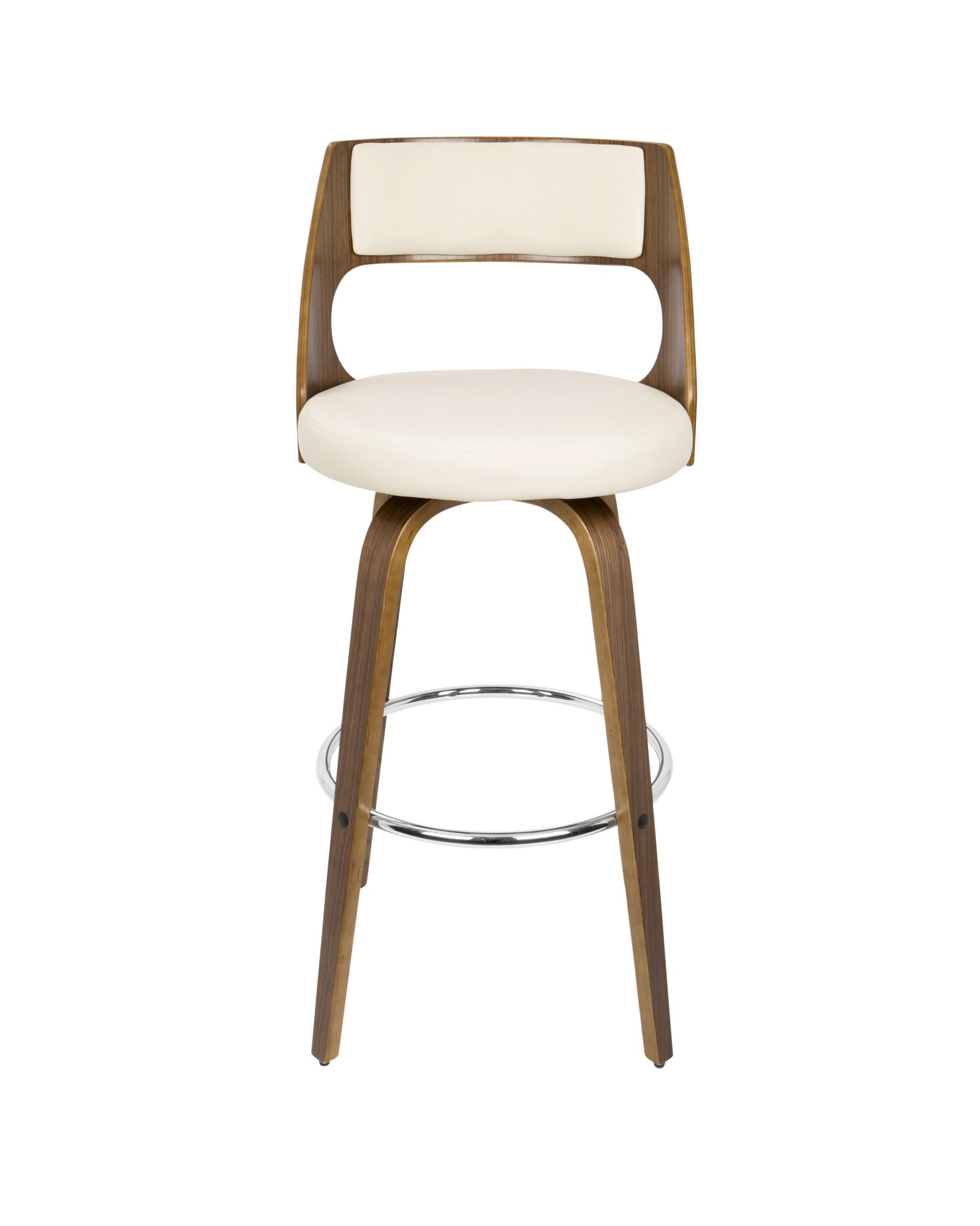 Cecina Mid-Century Modern Barstool with Swivel in Walnut and Cream Faux Leather
