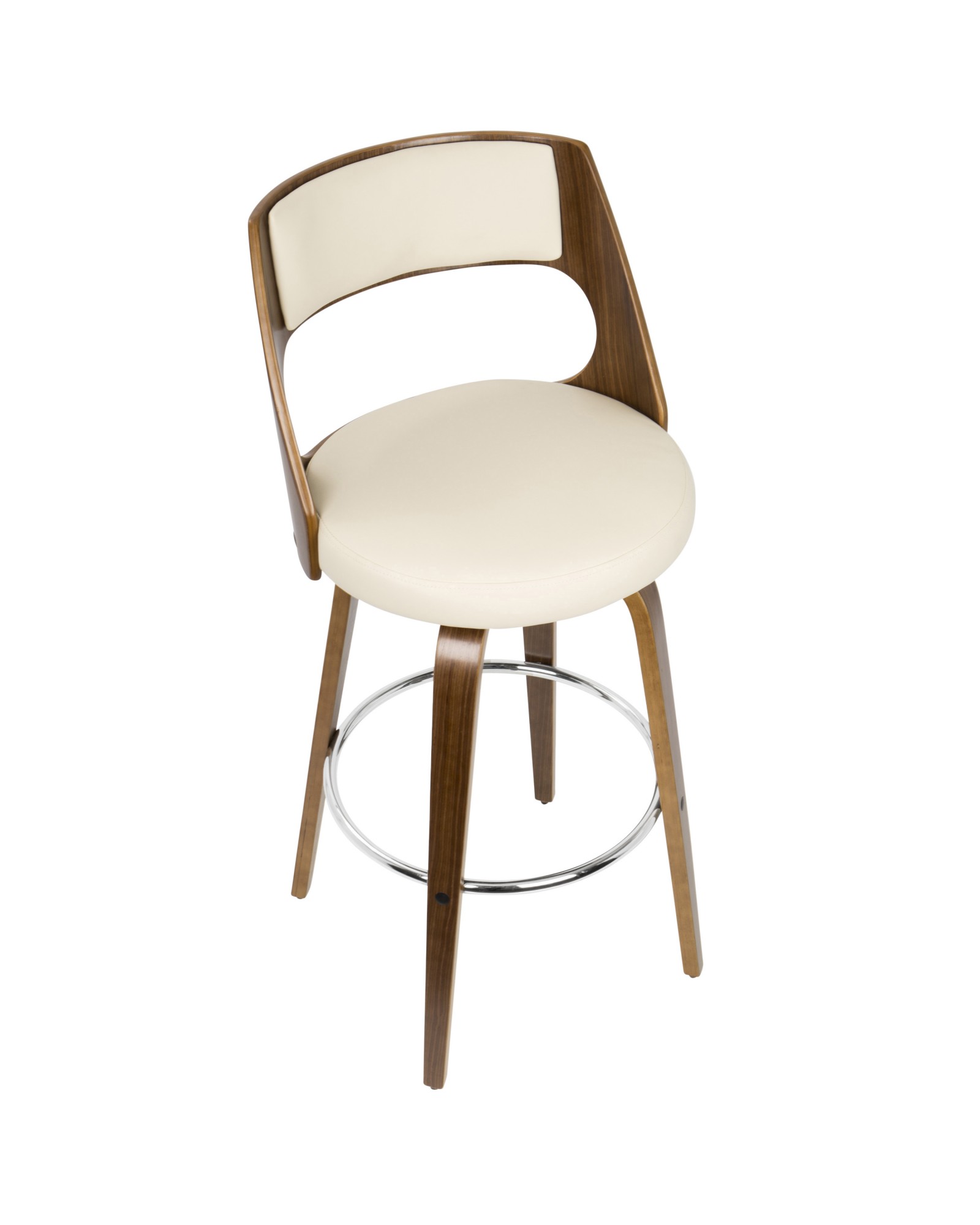 Cecina Mid-Century Modern Barstool with Swivel in Walnut and Cream Faux Leather